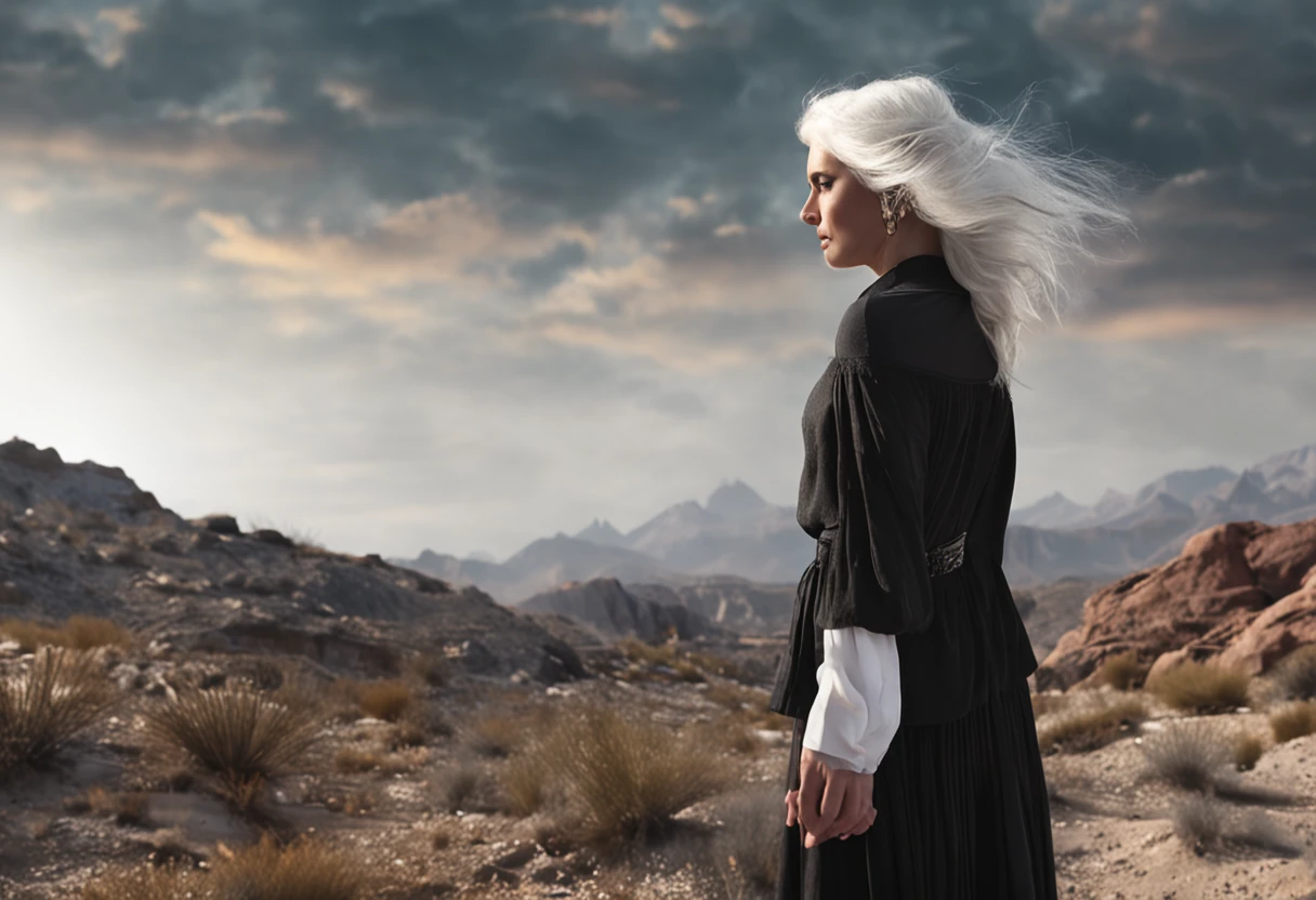 best quality, ultra high res, (photorealistic:1.4), 1girl, off-shoulder white shirt, black tight skirt, black choker, (faded ash gray hair:1), (huge breasts:1.2), looking at viewer, closeup ,