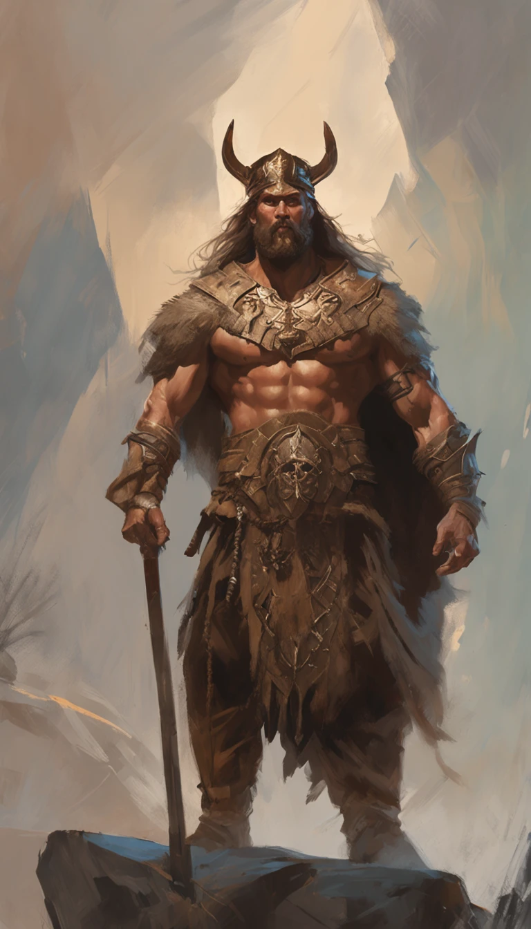 A painting of a man with a horned head and a sword - SeaArt AI