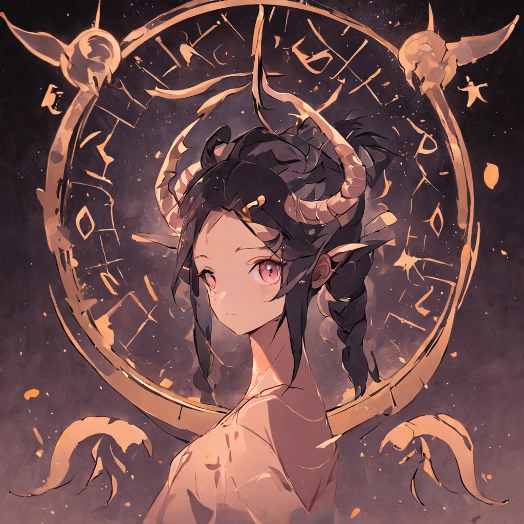 zodiac sign tattoo in black with libra balance scale in the middle with half of a capricorn face on the right and half of the taurus face on the left and a scorpion on the bottom with its tail circled around the base of the libra balance scale