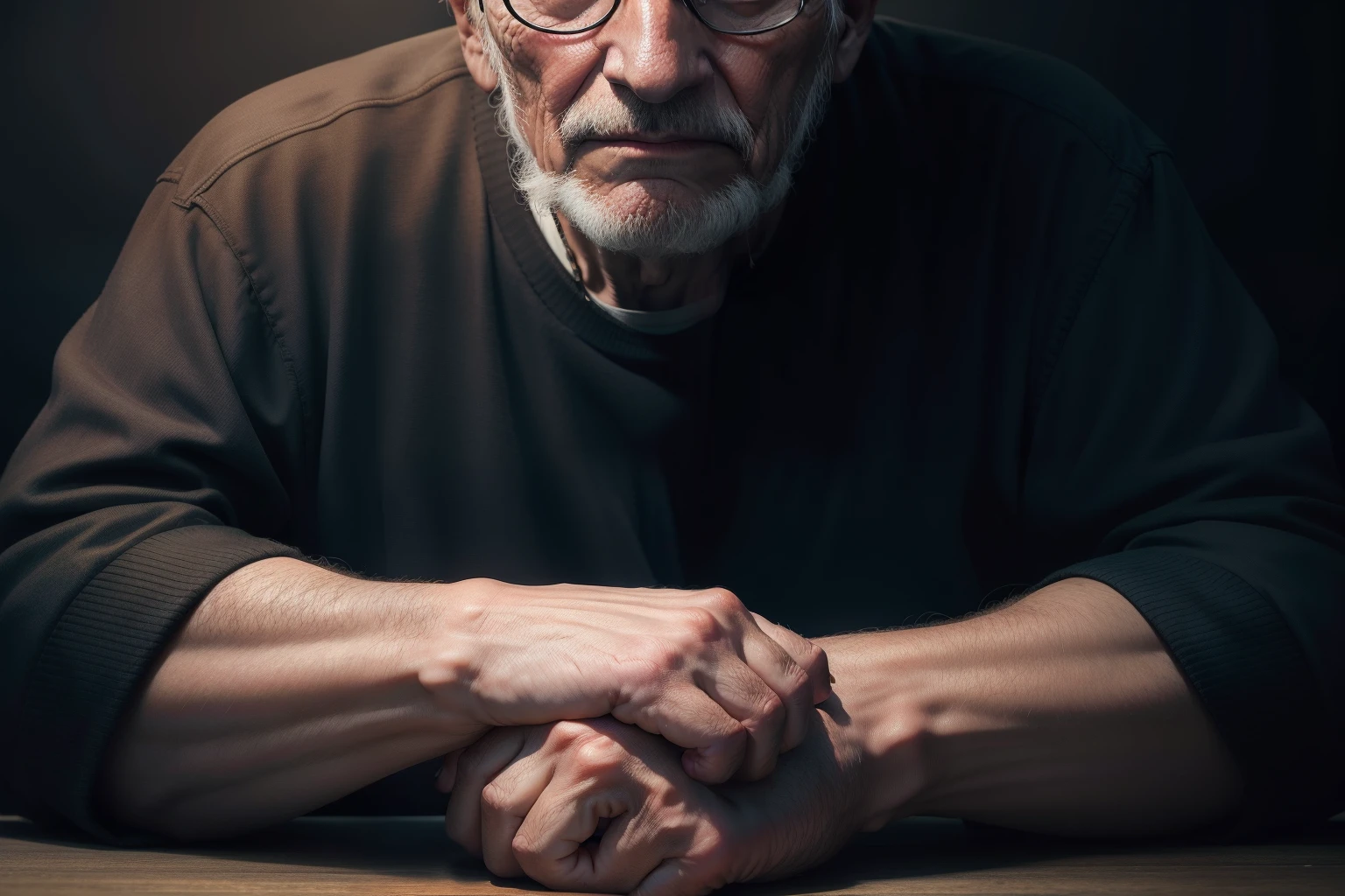 image of an old man thinking, with a black background