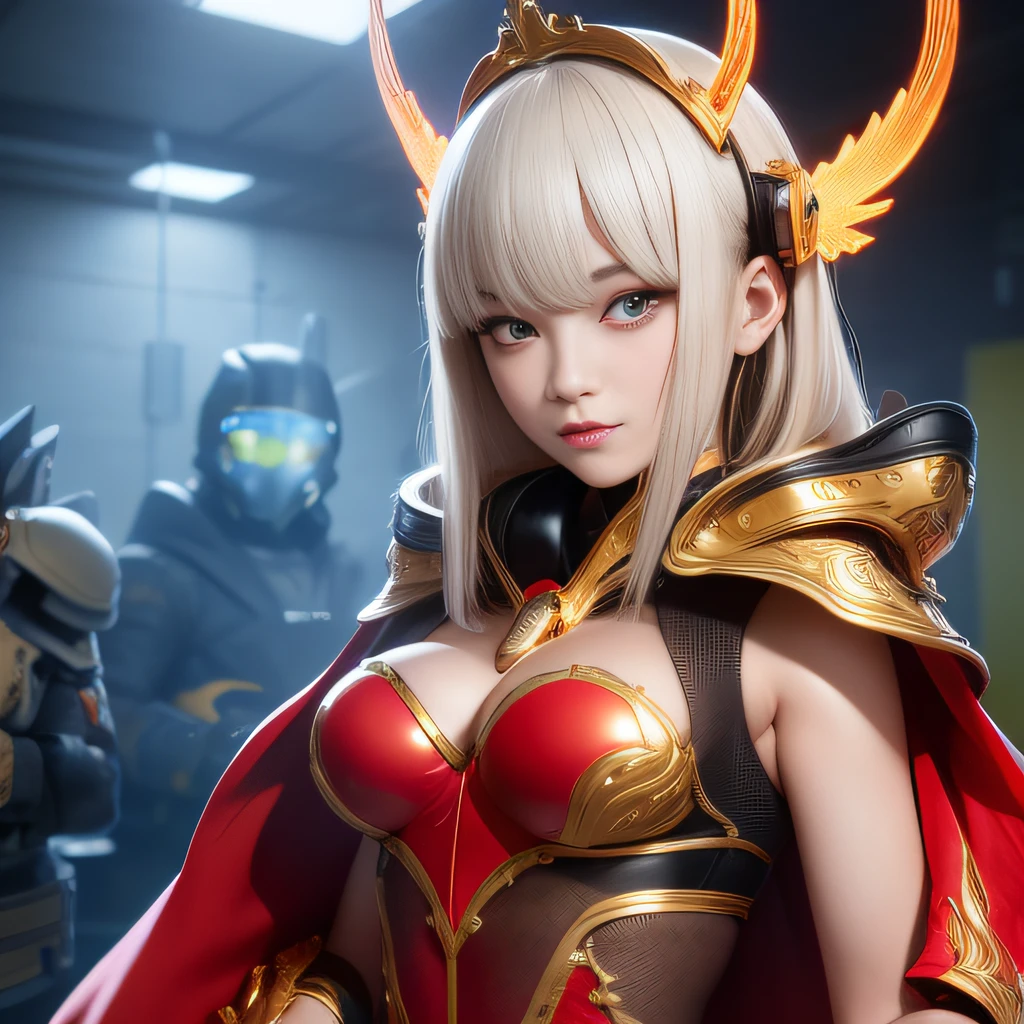Highest image quality，Outstanding details，超高分辨率，（Fidelity：1.4），The best illustration，Favor the details，Highly cohesive 1girl，He has a delicate and beautiful face，Dressed in a light blue mech，wearing a mech helmet，Hold the direction controller，Riding on a motorcycle，The background is a high-tech lighting scene of the abandoned city of the future，Golden antlers, red and black cape，Rouge overalls，Water vapor female spy，Rouge complexion，Sauna buttock mist jelly flat chest，Golden wire fish net knee brace space jump，Top view，Wear boxing gloves，extremely happy，He Xiaotong