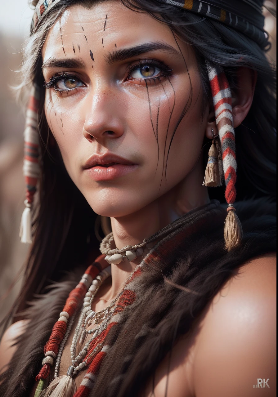 portrait painting of a muscular bloodied tribal girl butcher, tattooed, ultra realistic, concept art, intricate details, eerie, highly detailed, photorealistic, octane render, 8 k, unreal engine. art by artgerm and greg rutkowski and alphonse mucha