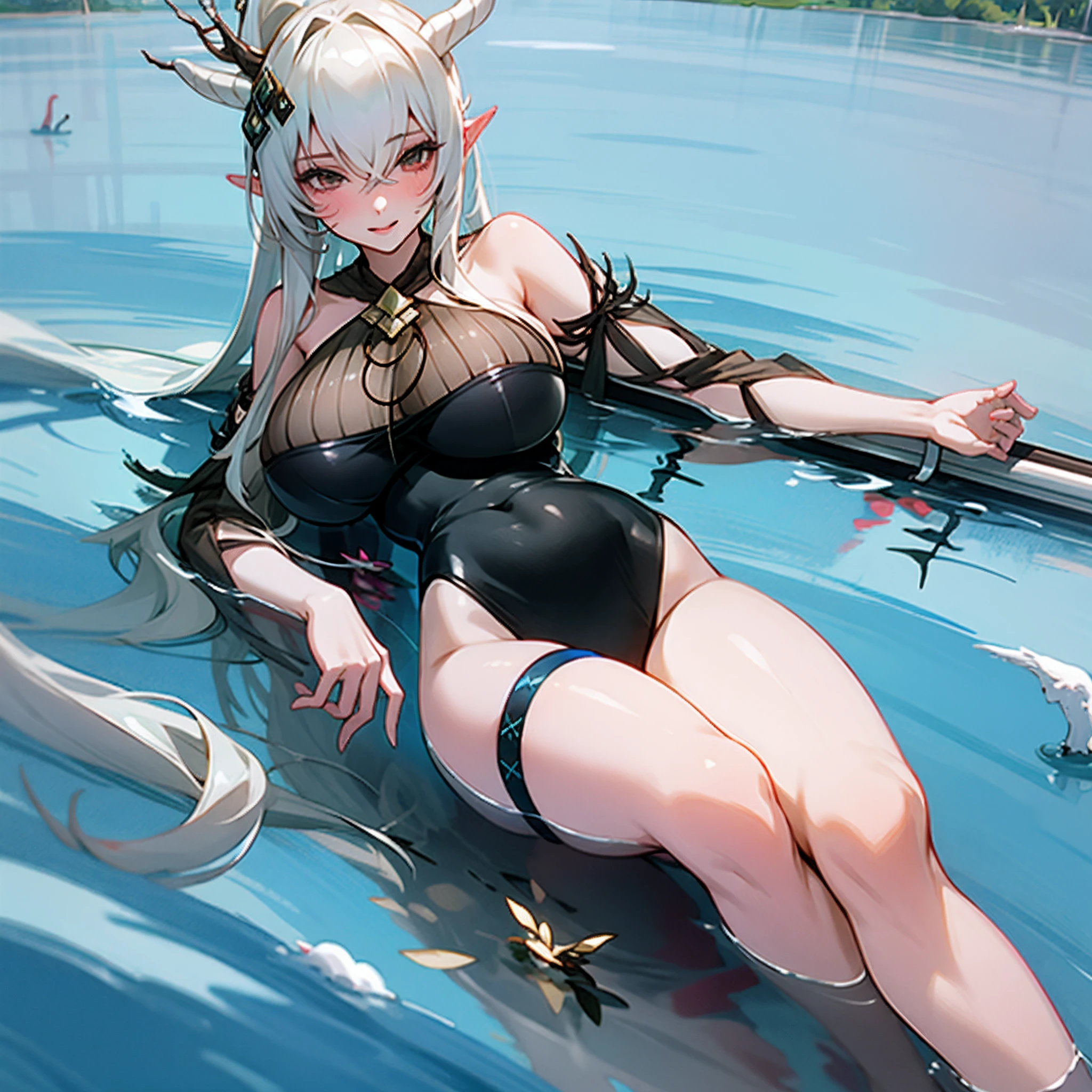 1girl, shininghead, lake, laying, sexy, tits, full body