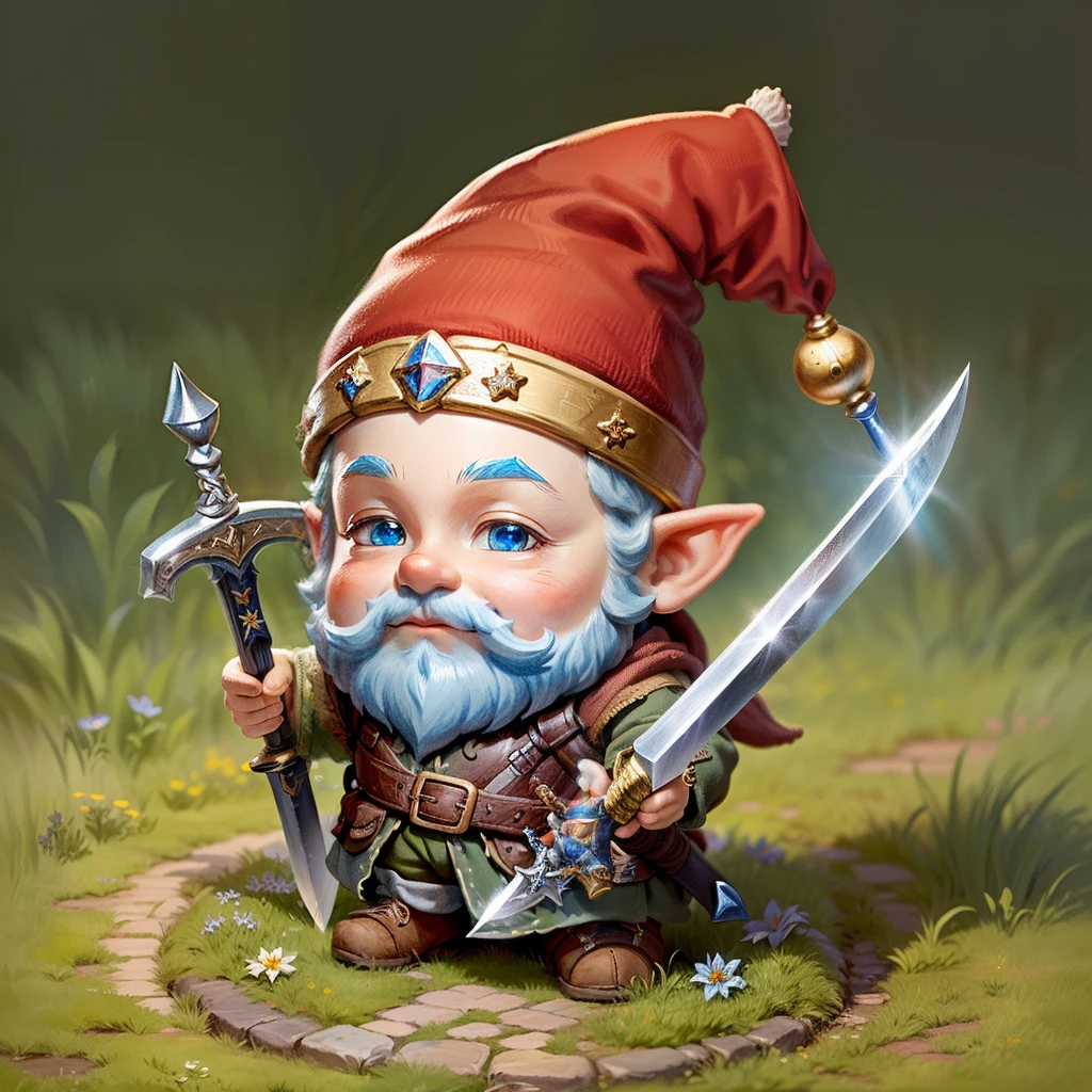 Small gnome holding great sword