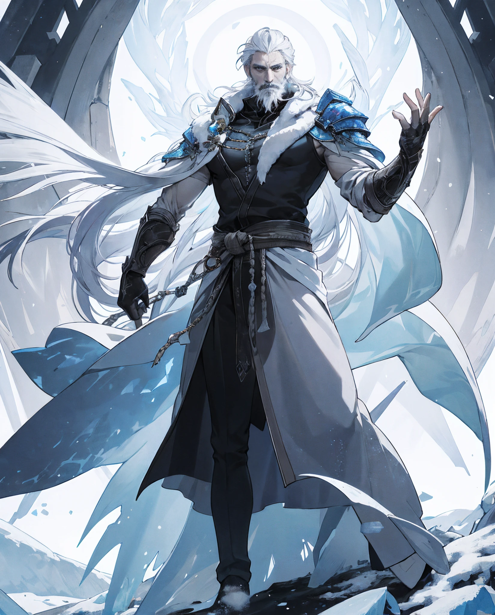 Bartholomew the 6th is a powerful deity who rules over the domain of ice. He is considered one of the mightiest gods of the northern regions, and is revered by many as a bringer of winter winds, frost and snow.
Bartholomew the 6th is often depicted as a towering figure clad in a cloak of purest white. His eyes gleam like frozen sapphires, and his voice is said to be as chilling as a winter breeze. He commands an army of ice elementals and other powerful spirits, each under his absolute control.
As the god of ice, Bartholomew the 6th is both feared and respected by mortals. He is said to be capricious, unpredictable, and sometimes downright cruel. But he is also seen as a source of purity and beauty, and is often invoked by those seeking protection from harsh winter storms or looking to harness the power of ice in shaping their surroundings.
Above all, Bartholomew the 6th is a true force of nature, embodying the raw power and majesty of winter itself. His followers worship him with offerings of ice and snow, and honor him not just as a god, but as a fundamental aspect of the natural world. Old Person with beard