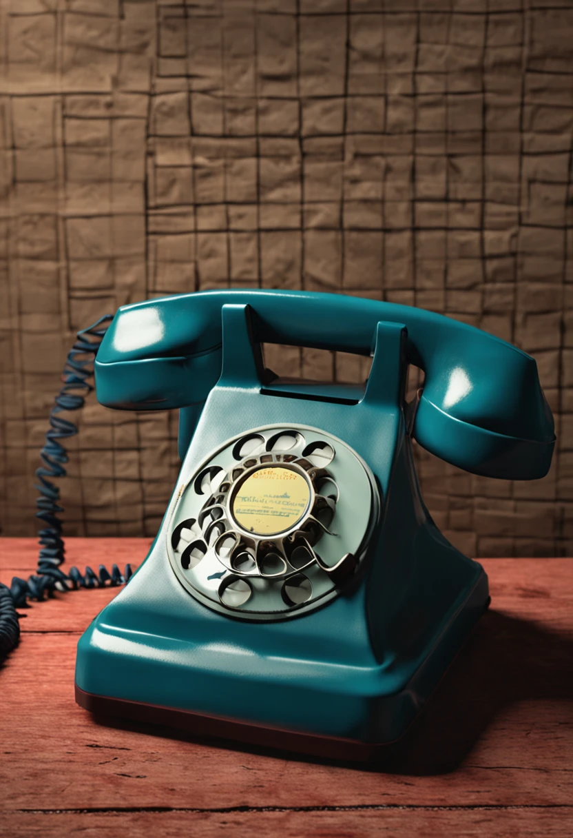 Crie uma imagem super realista de um telefone antigo de 1960