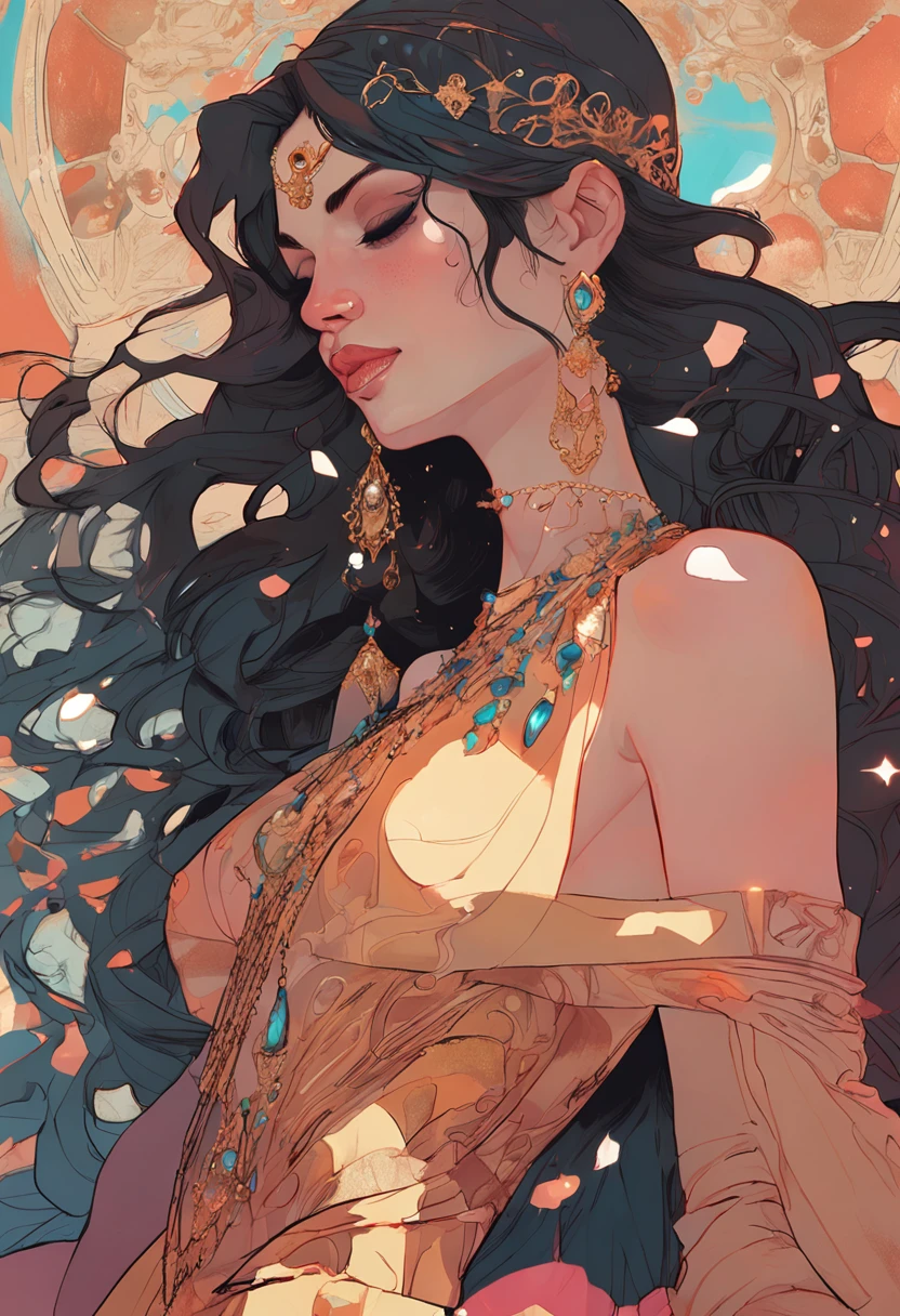 ethereal goddess of persian princess with stunning dress, portrait by loish, Conrad Roset, wlop, guiweiz, elegant, classy, perfect angle, shiny accessories  -imagine - --auto --s2