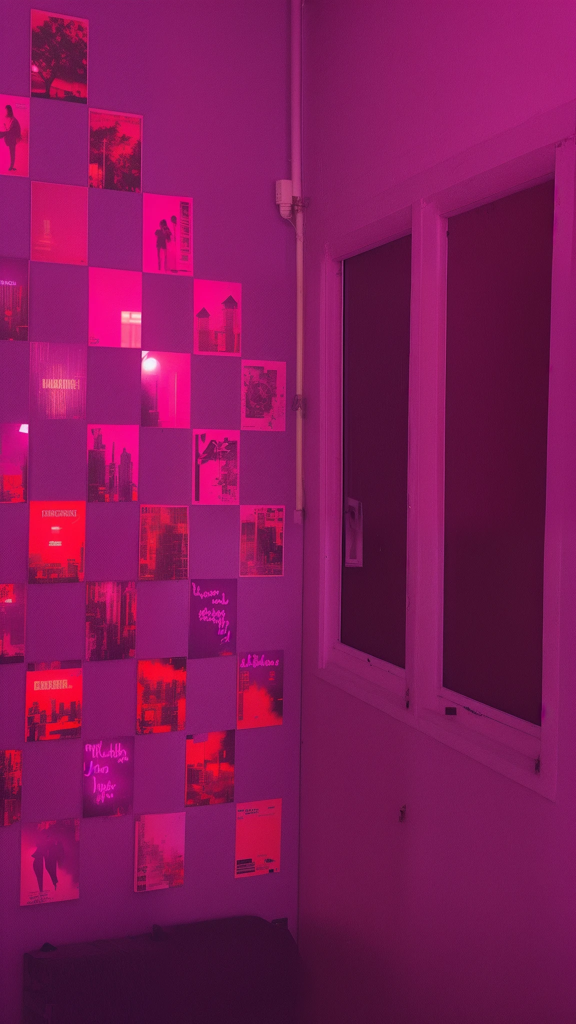 35mmNeon (close up shot) analog photo of an athletic (naked) stripper, NSFW, (in a blue-pink lit room), pole dancing, visible breasts, christmas lights in the background, dark interior, nighttime, chiaroscuro, contrejour, rim light, high contrast, detailed skin, nude