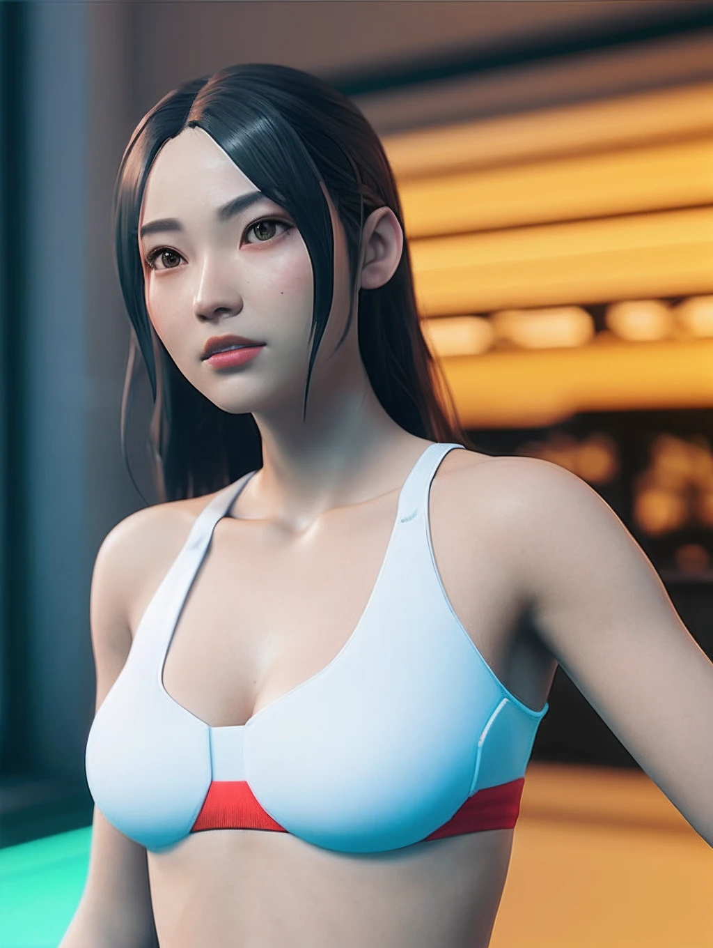 ((best qualtiy)), ((tmasterpiece)), (the detail:1.4), 3D, A beautiful cyberpunk female image,HDR(HighDynamicRange),Ray traching,NVIDIA RTX,Super-Resolution,Unreal 5,Subsurface scattering、PBR Texture、post-proces、Anisotropy Filtering、depth of fields、maximum definition and sharpness、Many-Layer Textures、Albedo e mapas Speculares、Surface Coloring、Accurate simulation of light-material interactions、perfectly proportions、Octane Render、Two-colored light、largeaperture、Low ISO、White balance、the rule of thirds、8K RAW、Bare-chest