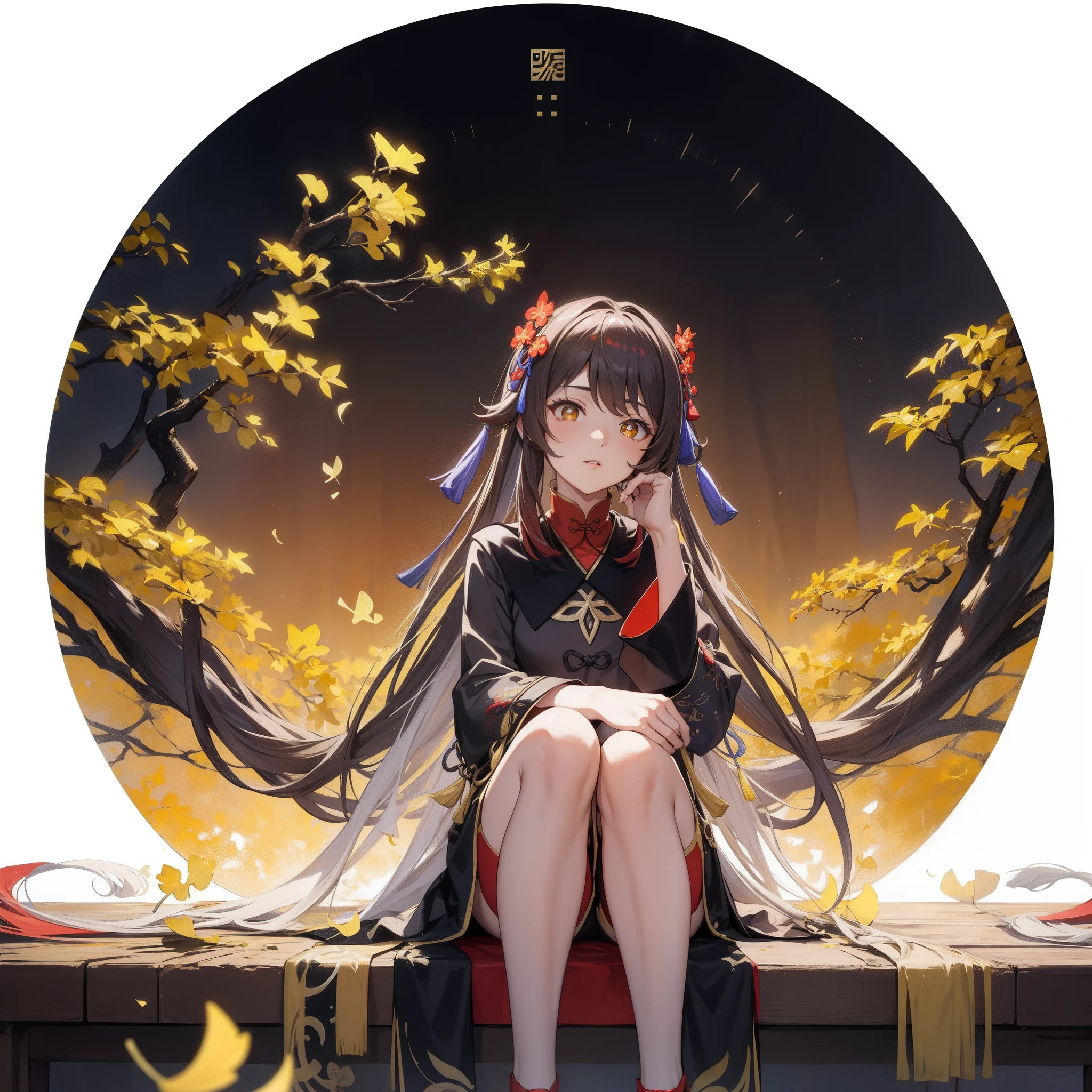 anime girl sitting on a bench with a tree in the background, palace ， a girl in hanfu, anime style 4 k, guweiz, by Shitao, onmyoji, onmyoji detailed art, artwork in the style of guweiz, anime visual of a cute girl, anime moe artstyle, by Yang J, trending on cgstation