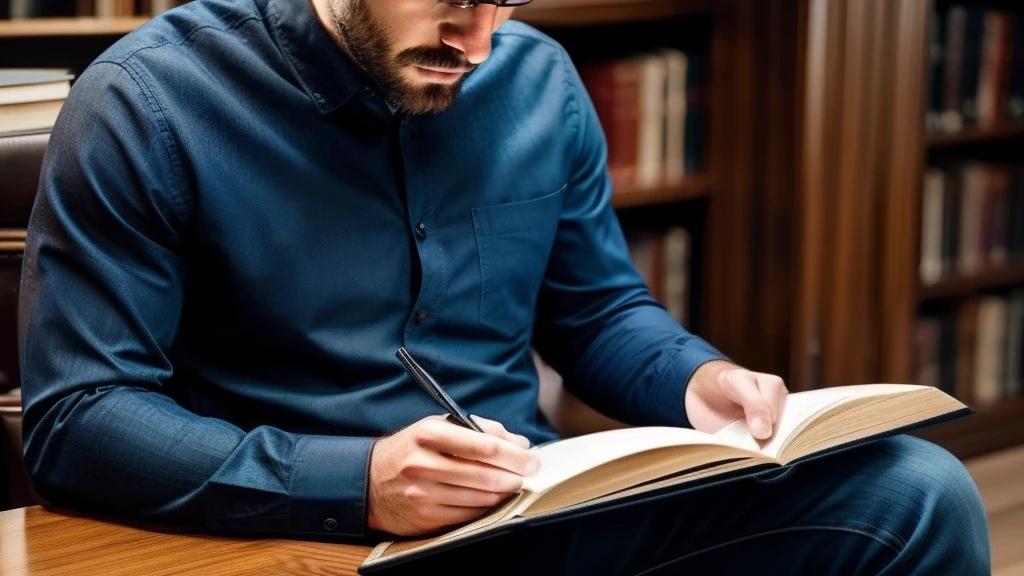 A man reading, writing, and internalizing