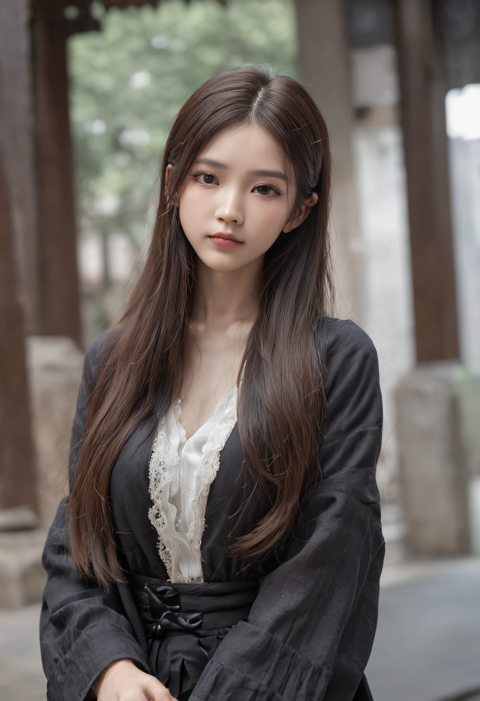 ２D Japan　modern day　Extraordinary Beauty　Long straight hair　A dark-haired　No hair ornaments　Cute　The background is the city　White shirt