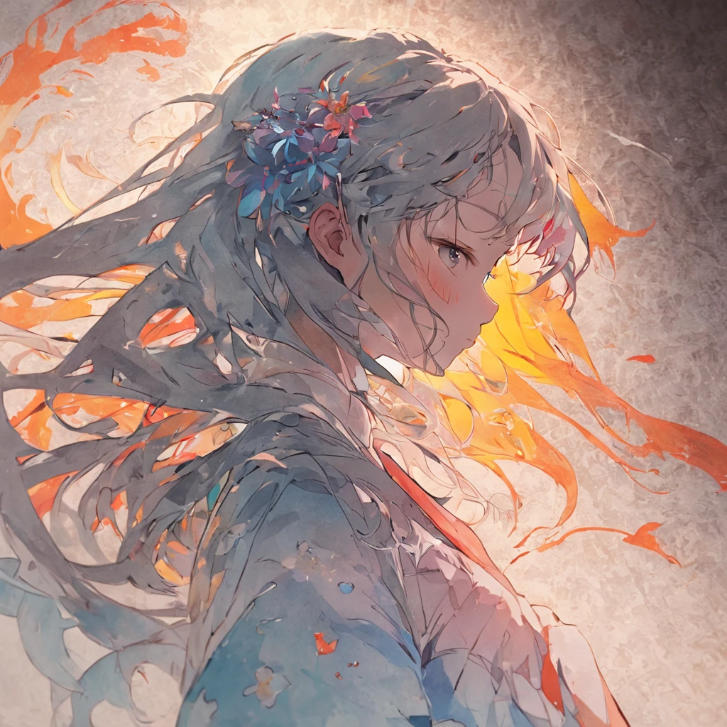 (White background:1.4),(Silhouette of a girl's head, eyes closed, colorfull long hair, Oriental elements)，(Chinese painting:1.3，Paper art:1.3, Quilt paper art:1.2),( Reasonable design, clear lines, high sharpness,Best Quality, Very detailed, Masterpiece, movie lighting effects, 4k )