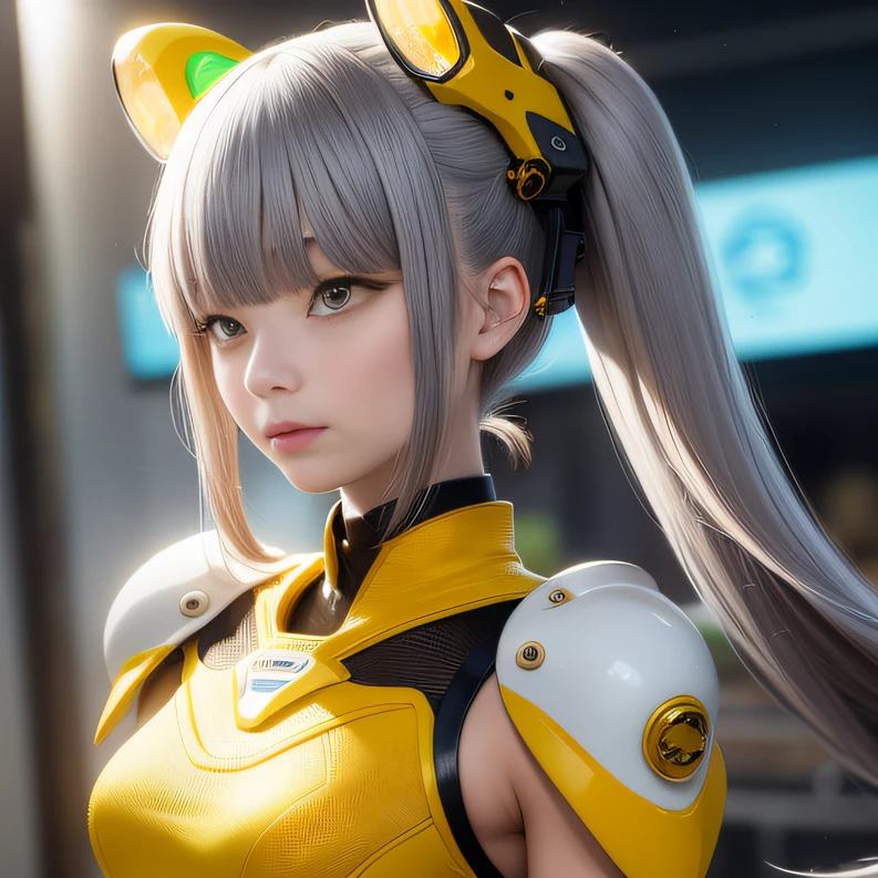 Highest image quality，Outstanding details，超高分辨率，（Fidelity：1.4），The best illustration，Favor the details，Highly cohesive 1girl，He has a delicate and beautiful face，Dressed in lemon-yellow mechs，wearing a mech helmet，Hold the direction controller，Ride on a heavy motorcycle，Lunar soil background