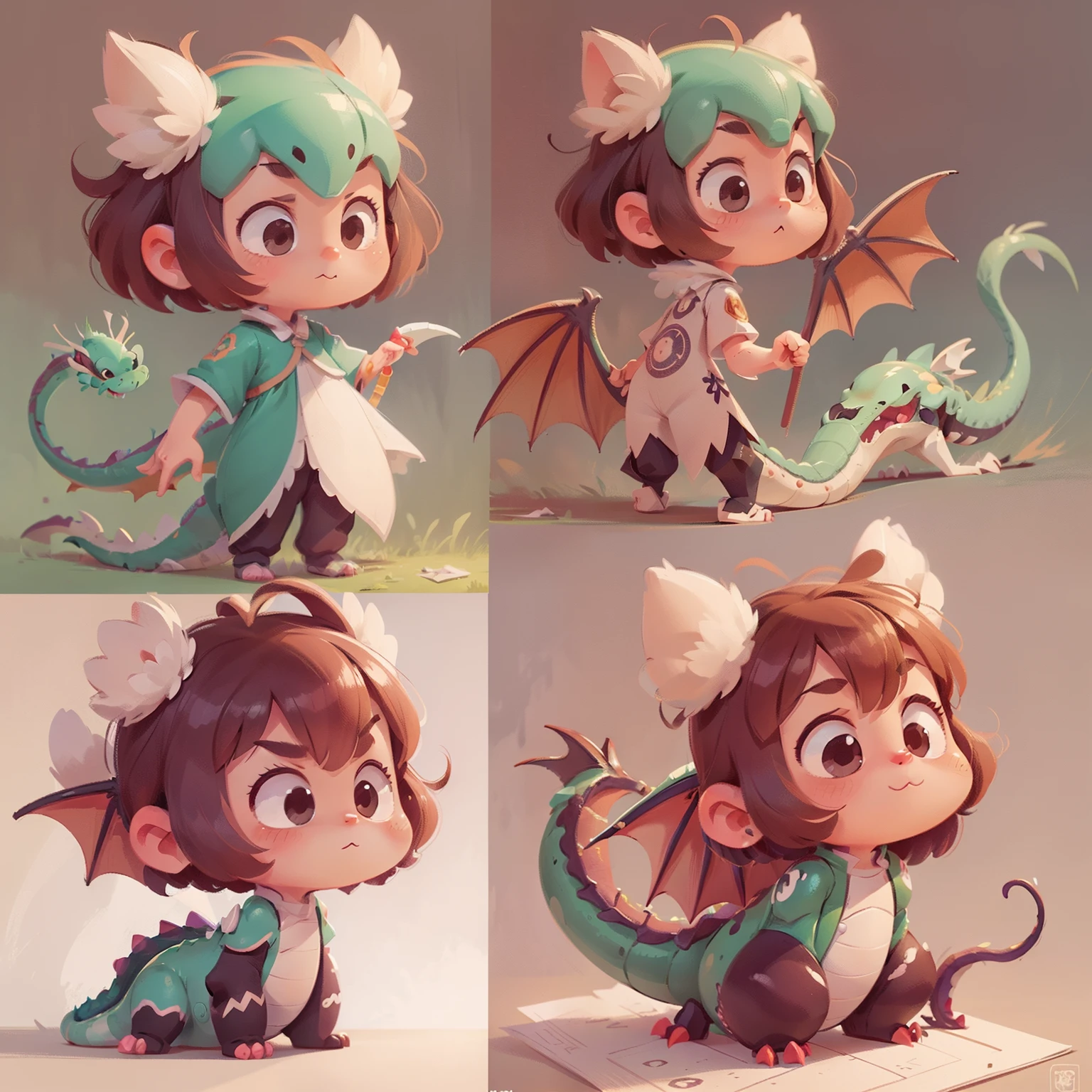 three-view drawing enerate three views, namely the frontview,side and back view,Full body like,The whole body,drak, cute little dragon,full bodyesbian, Masterpiece, a 3D render, Best quality, Lots of detail, (Plain background), vinyl toy figurine,full character design,Cute little look