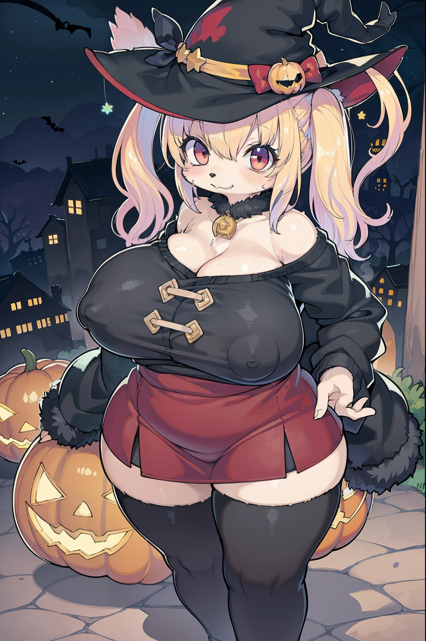 Charming Halloween 8 Year Old Witch Autumn Icon Pack, Random facial expressions, Random coloring, Cartoon style, 2D, planar vector, Character Design, T-shirt design, Colorful splashes, Vector art, Fantasy Art, Watercolor effect,Digital Painting, white bg, 8K,body covered with fur,huge-breasted,Colossal tits