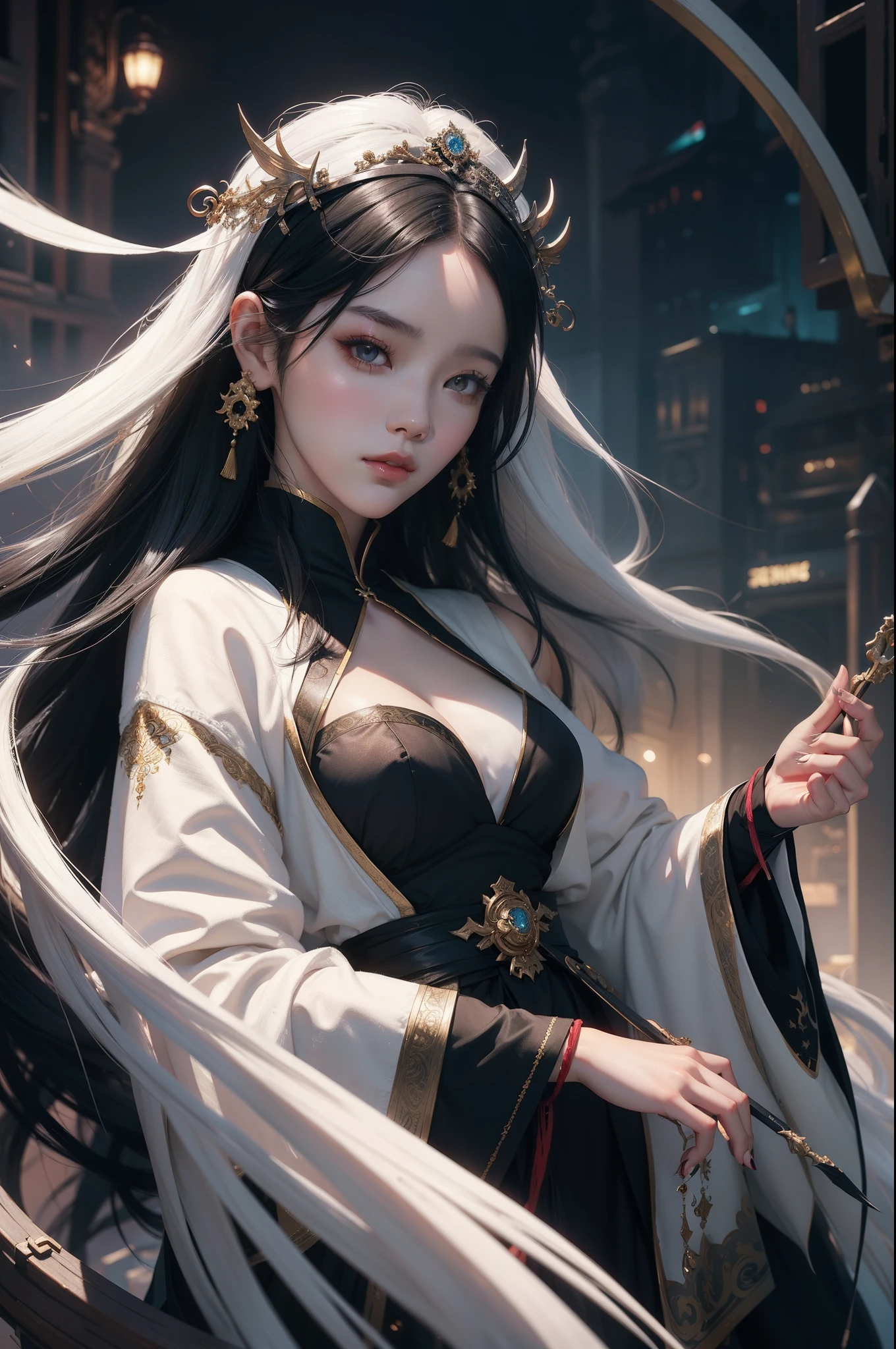 a close up of a woman with black hair and beautiful character painting, guweiz, artwork in the style of guweiz, white haired deity, by Yang J, epic exquisite character art, stunning character art, by Fan Qi, by Wuzhun Shifan, guweiz on pixiv artstation