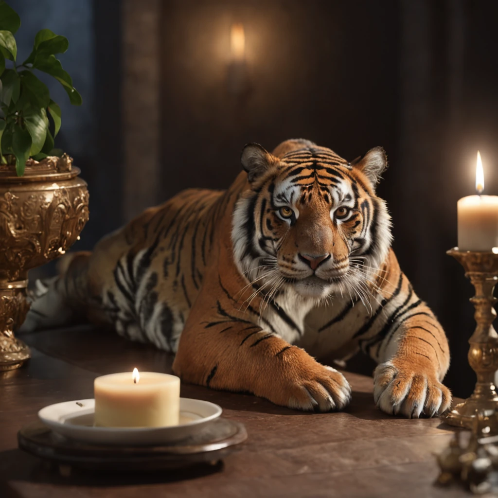 (professional 3d render:1.3) af (Realistic:1.3) most beautiful artwork photo in the world,A tiger with a beautiful crown,anthropomorphic turtle,Mango juice drink in hand,Cakes with candles on the table 。Full body 8K unified rendering, action shot, skin pore, very dark lighting, heavyshading, Detailed, Detailed face, (vibrant, photograph realistic, Realistic, Dramatic, Dark, Sharp focus, 8K), (Silk clothing:1.4), ((((dressed in silk)))), (Intricate:1.4), Elegant, (Highly detailed:1.4), Digital painting, rendering by octane, art stations, concept-art, smooth, Sharp focus, illustration, Art germ, (loish:0.23), (Global illumination, Studio light, volumettic light), heavy rain, particles floating, fantasy, elf, full bodyesbian, ((Dark and ancient city background:1.3)),CGSesociety,art stations