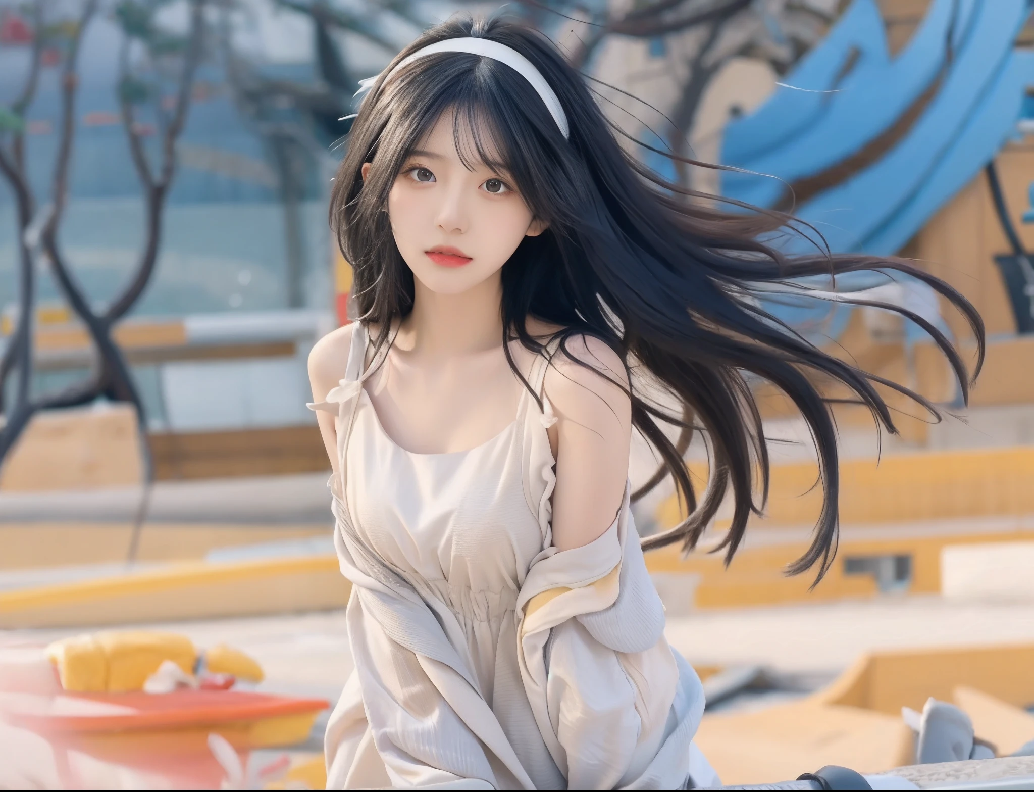 Black hair color,long whitr hair,Anime girl role play, yellow clothing,white dresses