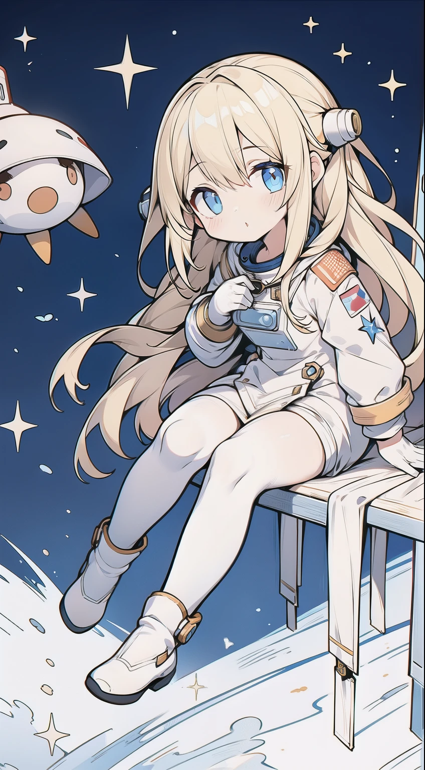 1girl in, Full body, Astronaut clothing、a blond、Big eyes like jewels、