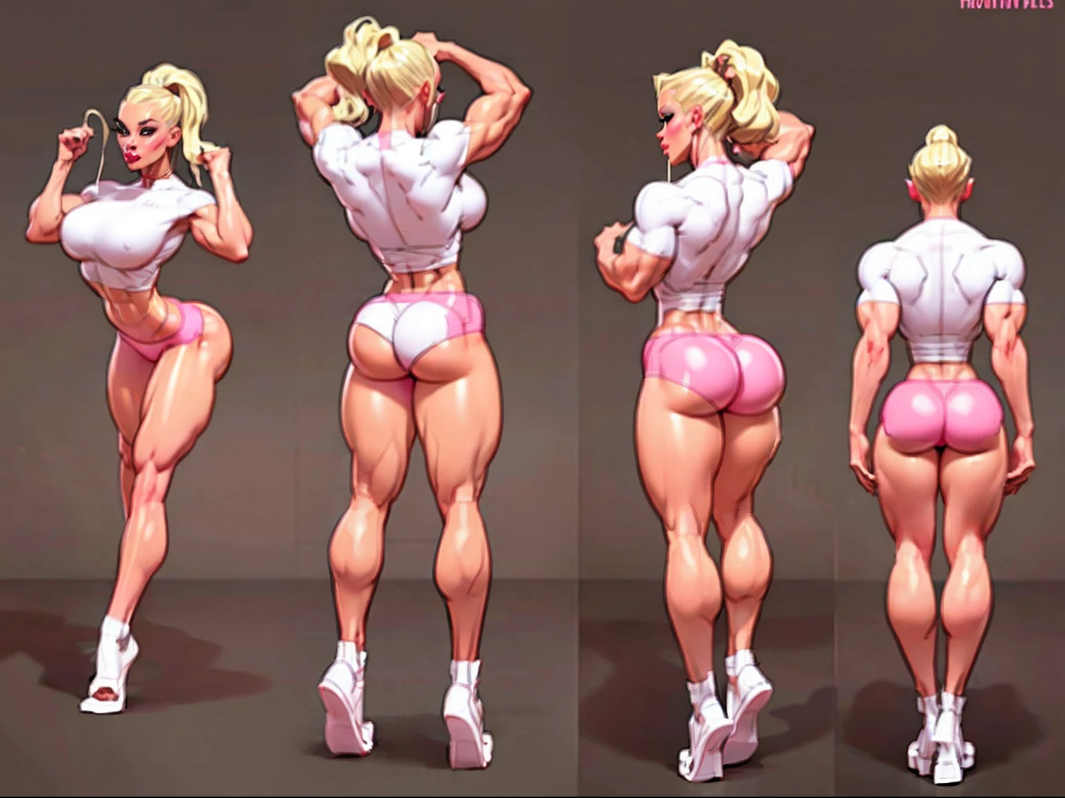 ((masterpiece)),(((best quality))),((character design sheet)), illustration,1man, boy, 1 girl, 1 woman, environment Scene change,  ((man is (crotch bulge:0.9), muscular, (pink skin:1.2), white tshirt, white underwear, masculine, rugged, manly, sharp edges, heroic, pink legs, thick legs,)) (woman is blonde with ponytail)) scribbles and marks, no face, ((mannequin face:1.2)), rough sketches, pose too, white and black color palette, 8k,16k, (simple background, light background: 1.3)