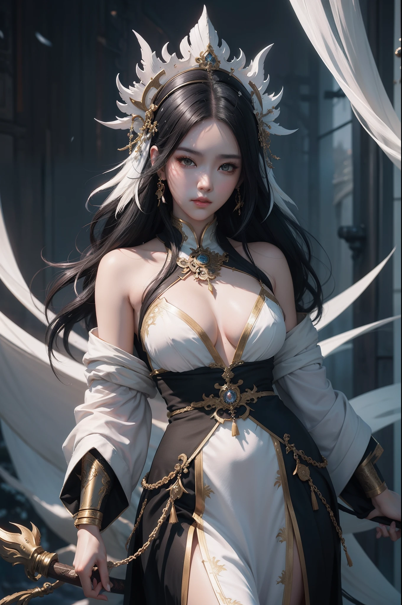 a close up of a woman with black hair and beautiful character painting, guweiz, artwork in the style of guweiz, white haired deity, by Yang J, epic exquisite character art, stunning character art, by Fan Qi, by Wuzhun Shifan, guweiz on pixiv artstation