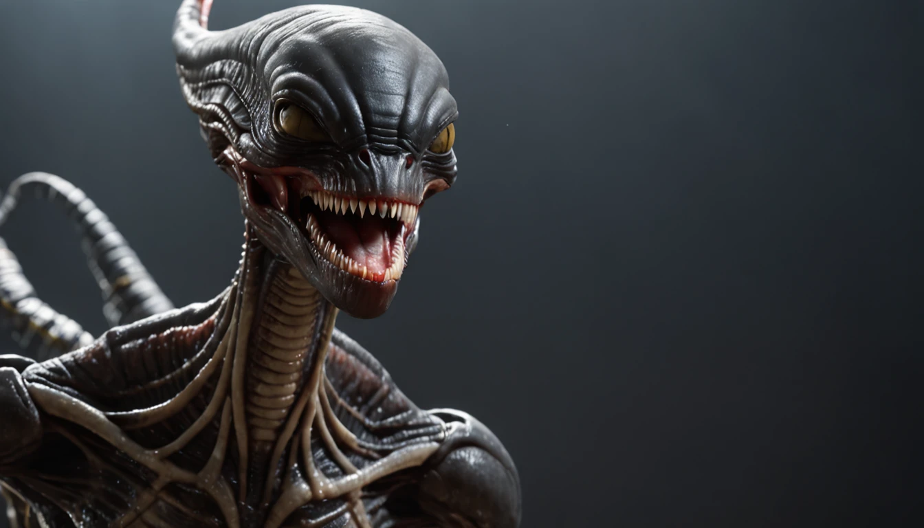 (((Extreme close-up Xenomorph Alien the eighth passenger fusion Majin Buu surreal and cinematic images Color Splash images)),(((Front Images)))
