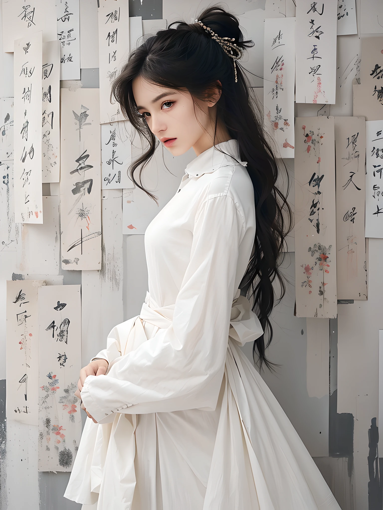 (photorealistic:1.4), best quality, masterpiece, ultra high res, 1girl, (detailed face:1.2), (detailed eyes:1.2), (detailed hair:1.2), (detailed clothes:1.2), 4k, (detailed color:1.2), (black long hair:1.2),