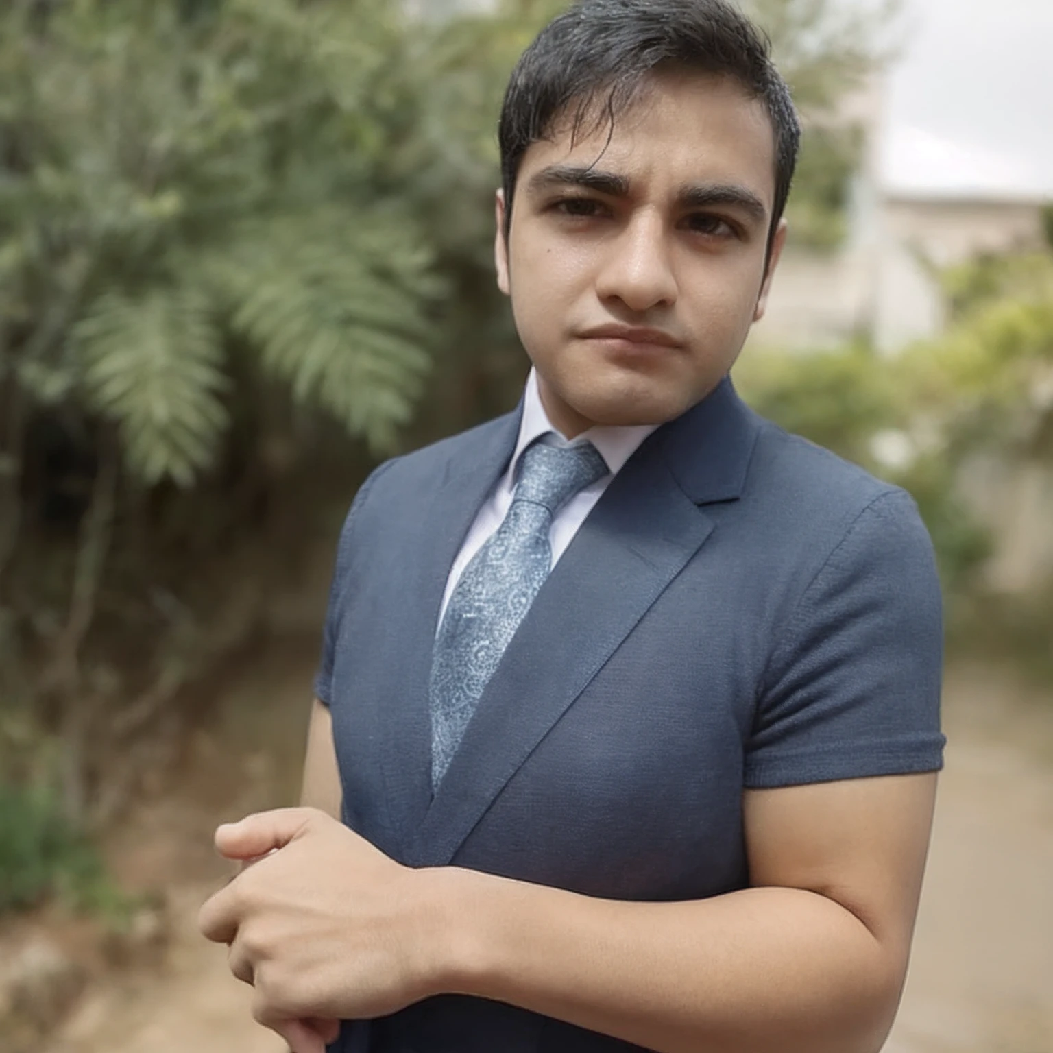 Man in blue shirt and tie standing in front of a house, icaro carvalho, david rios ferreira, caio santos, Henry Alvim Correa, Emad Mostaque, Mohamed Chahin, Directed by: Nandor Soldier, retrato de perfil, Saadane AFIF, Nekro Petros Afshar