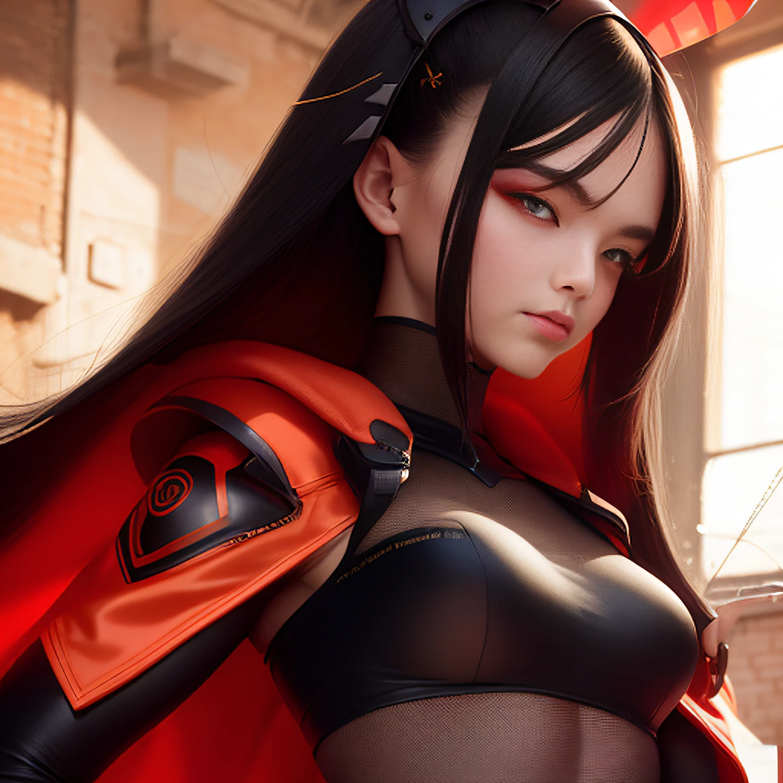 Highest image quality，Outstanding details，超高分辨率，（Fidelity：1.4），The best illustration，Favor the details，Highly cohesive 1girl，He has a delicate and beautiful face，Dressed in a light blue mech，wearing a mech helmet，Hold the direction controller，Riding on a motorcycle，The background is a high-tech lighting scene of the abandoned city of the future，Black gold antlers, Red and black cape，Rouge overalls，Water vapor female spy，Rouge complexion，Sauna buttocks mist jelly flat chest，Golden wire fish net knee pads space jump，Top view，Wear boxing gloves，extremely happy，He Xiaotong