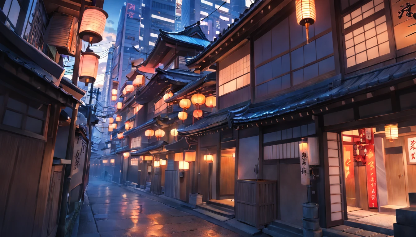 Japanese traditional, cityscape, filled with buildings, midday