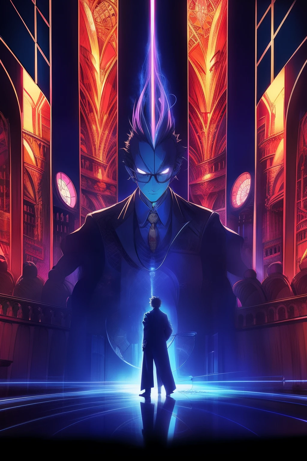 Poster Mad Male Scientist Right Silhouette Center Key Visual Complex High Detail Breathtakingly Precise Line Art Vibrant Panorama Cinema by Kahn Griffith Conrad Rosset
