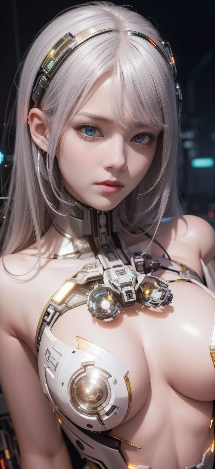 Translucent mechanical beauty,cyber punk perssonage,dreamy glow,luminous neon lights,(globalillumination,Ray traching,hdr,The rendering is not realistic,Rational design,high detal,tmasterpiece,best qualtiy,hyper HD,cinmatic lighting),Mecha musume