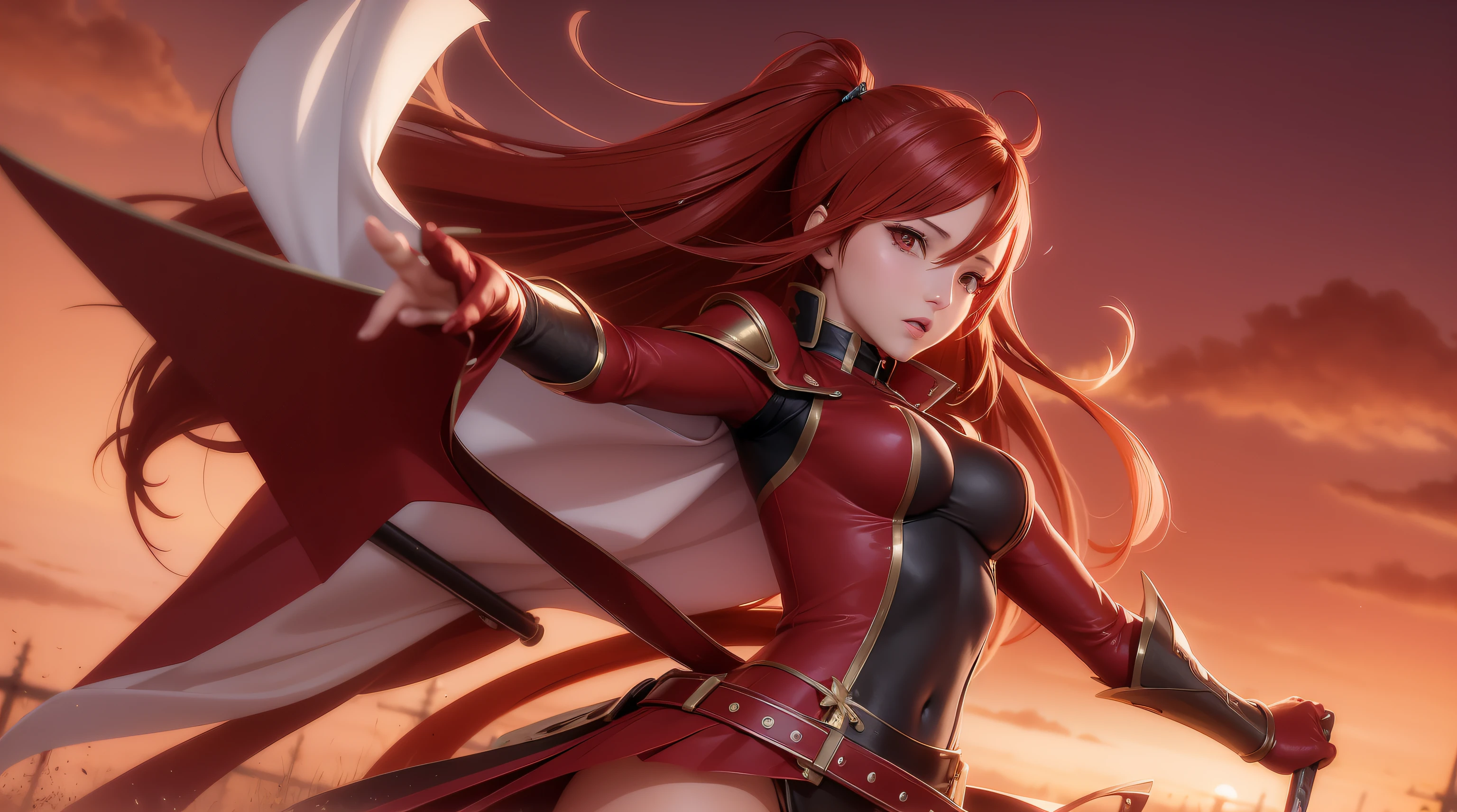 anime - imagem de estilo de uma mulher em uma roupa vermelha com uma espada, Artgerm extremamente detalhado, Anime Art Wallpaper 8K, 4 k manga wallpaper, badass anime 8 k, Papel de parede anime 4k, Anime Art Wallpaper 4K, Anime Art Wallpaper 4K, cushart krenz arte chave feminina, estilo anime 4K, female action anime girl