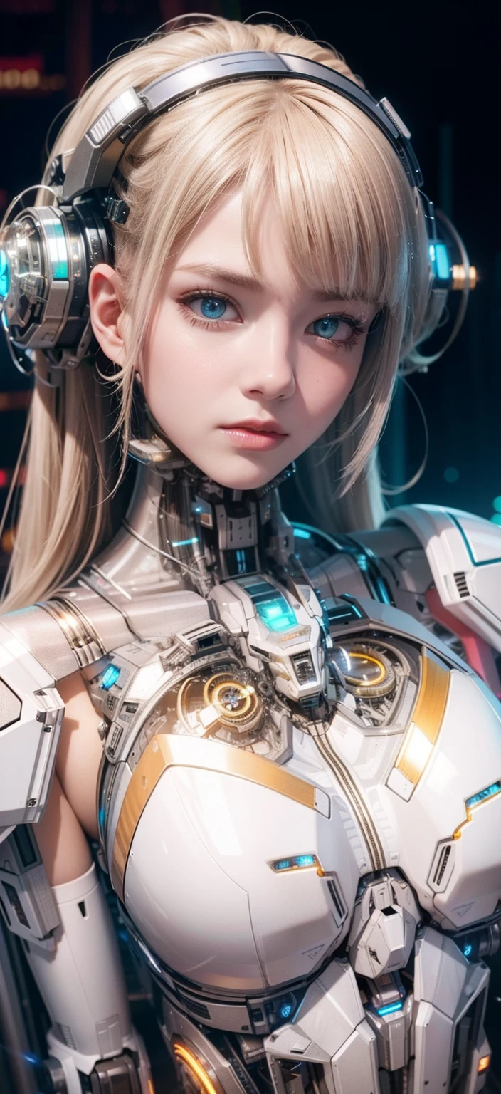 Transparent mechanical beauty，cyber punk perssonage，dreamy glow，luminous neon lights，（globalillumination，Ray traching，hdr，The rendering is not realistic，Rational design，high detal，tmasterpiece，best qualtiy，hyper HD，cinmatic lighting），Mecha musume