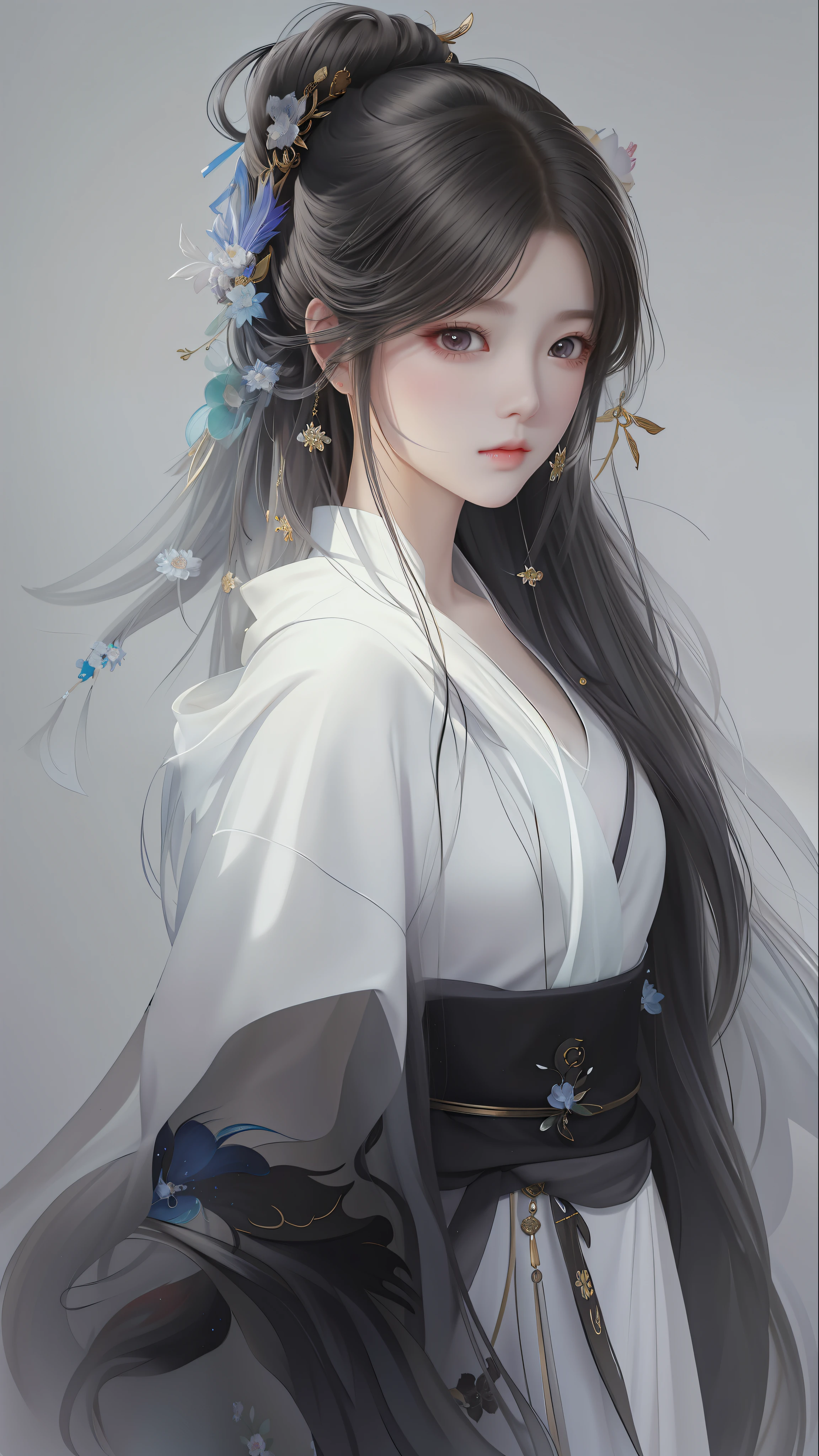 a painting of a woman with long hair wearing a white dress, beautiful character painting, guweiz, artwork in the style of guweiz, by Yang J, by Fan Qi, by Zhang Han, by Zeng Jing, by Zhou Wenjing, guweiz masterpiece, by Li Song, beautiful anime portrait, by Ye Xin, by Song Xu