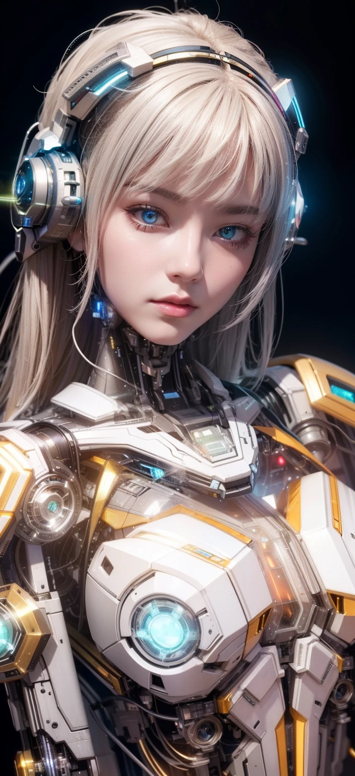 ((Best Quality)), ((masutepiece)), (Detailed), Perfect face,In the room with the quantum computer、Expressing a beautiful AI woman surrounded by future technology.、Showcasing the fusion of advanced science and beauty。