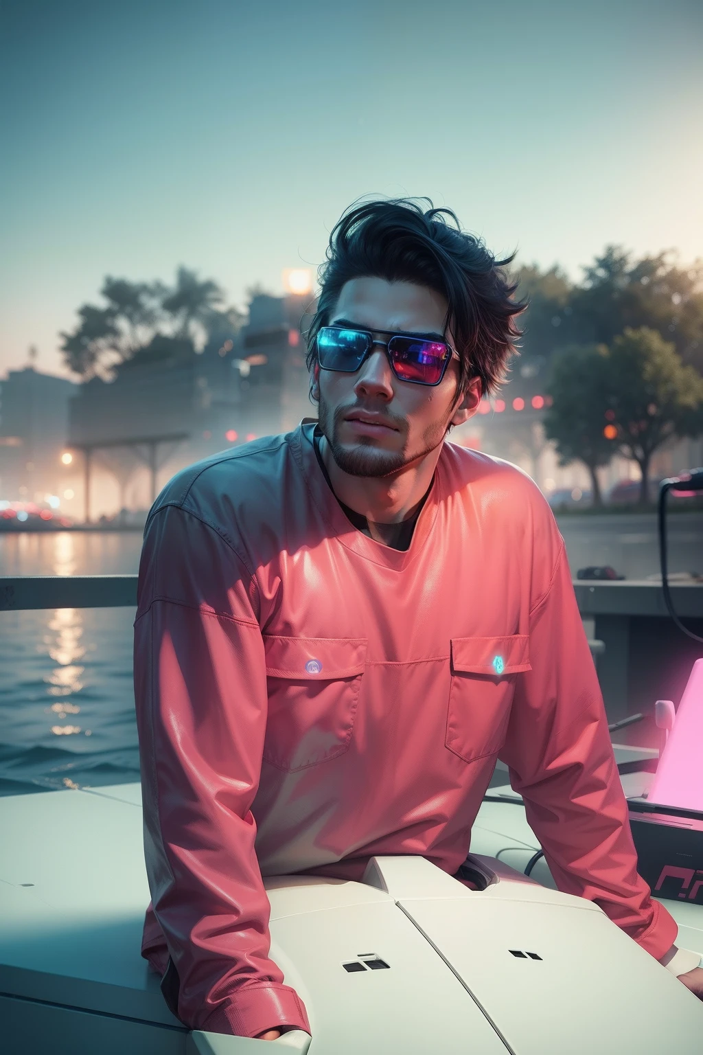 Neon boy, realistic face, game