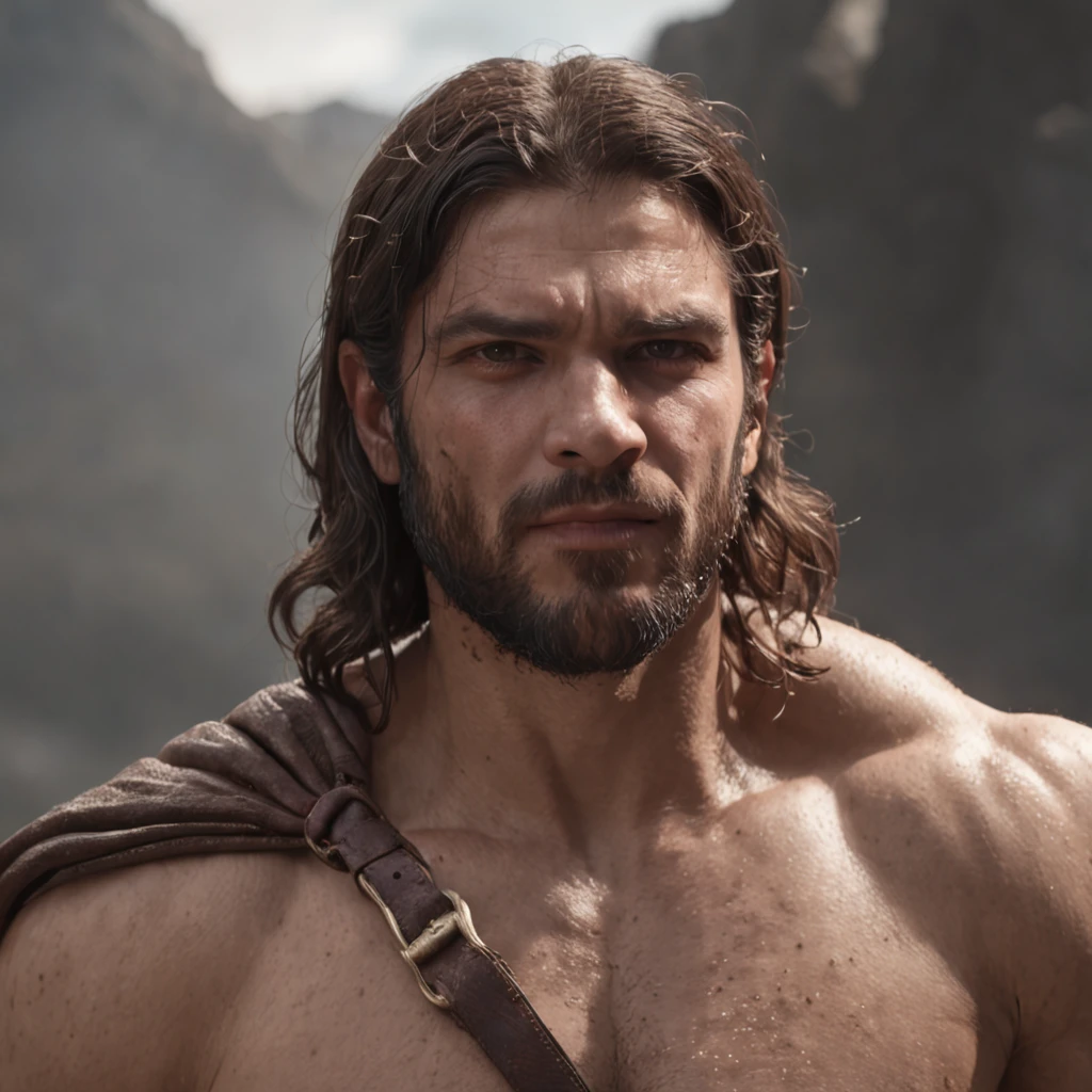 (Professional 3D rendering:1.3) de (Realistic:1.3) Foto de arte mais bonita do mundo,Features soft, bright male heroes, ((Epic hero fantasy rough muscular man wet hero angry look long hair short beard and fierce expression in dynamic pose, fantastic location, majestoso ambiente desordenado)), corpo inteiro 8k unidade render, action shot, poros da pele, very dark lighting, sombreamento pesado, circunstanciado, Rosto detalhado, (vibrante, fotogrdeia realista, Realistic, Dramatic, Escuro, foco nítido, 8k), (Old leather clothes damaged by bad weather:1.4), ((((Use peles)))), (intrincado:1.4), decadente, (altamente detalhado:1.4), pintura digital, rendering by octane, art stations, Conceito-Arte, liso, foco nítido, illustration, germe da arte, (Loish:0.23), Wlop Ilya Kuvshinov, e Greg Rutkowski e Alphonse Mucha Gracias, (global ilumination, studiolight, Light Volumetric), chuva forte, floating particles, patife, fantasia, Onze, corpo inteiroesbian, ((Fundo escuro e antigo da cidade:1.3)),CGSesociedade,art stations