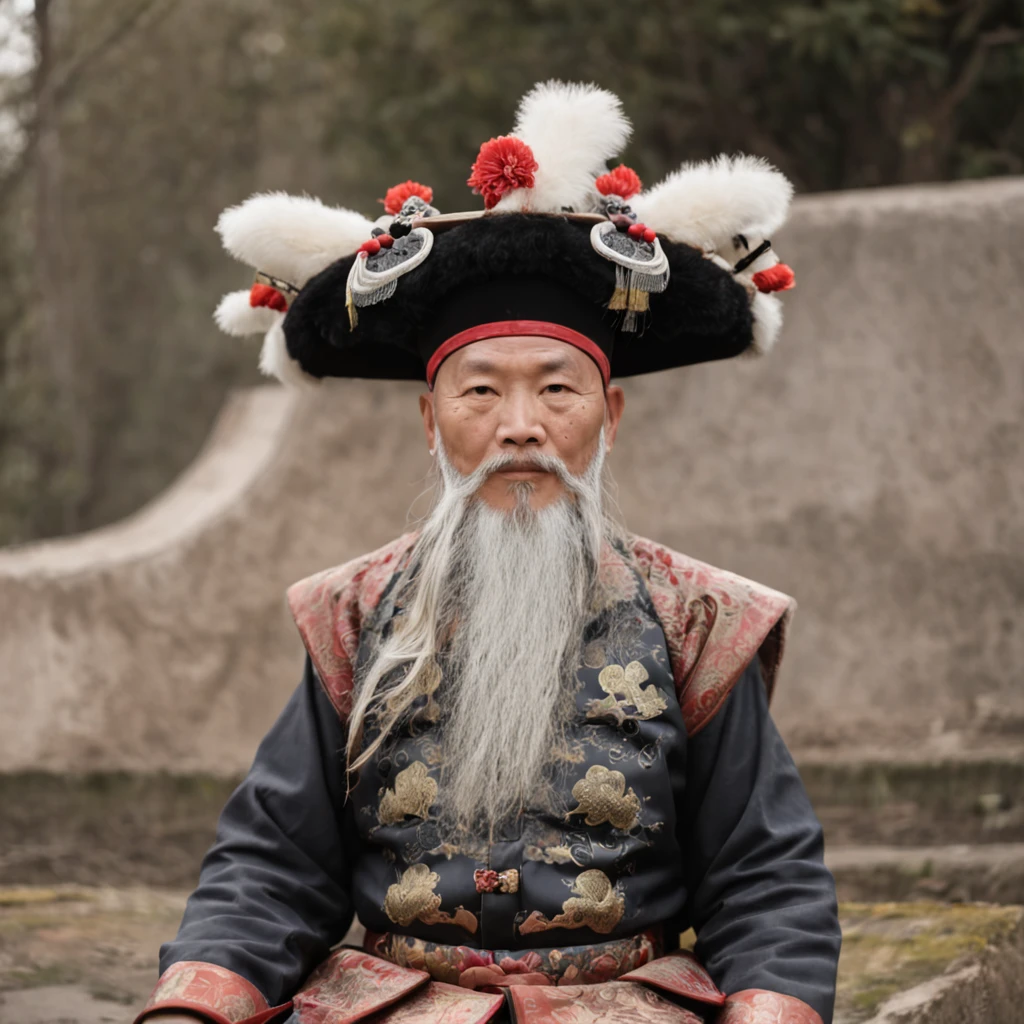 Qing Dynasty official，Wear official boots，Majesty，Flower white beard。