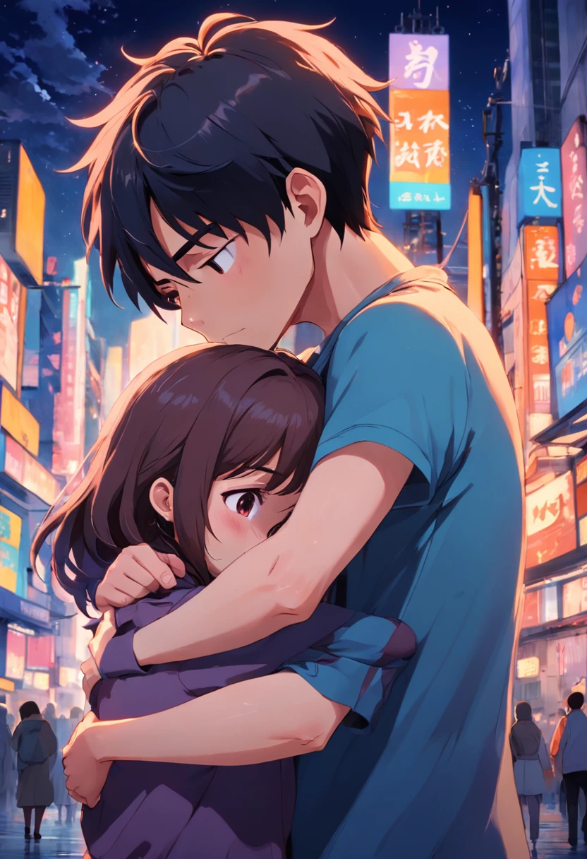 Boy hugging a sad girl, estilo pixar, sem fundo, highes definition, alta qualidade