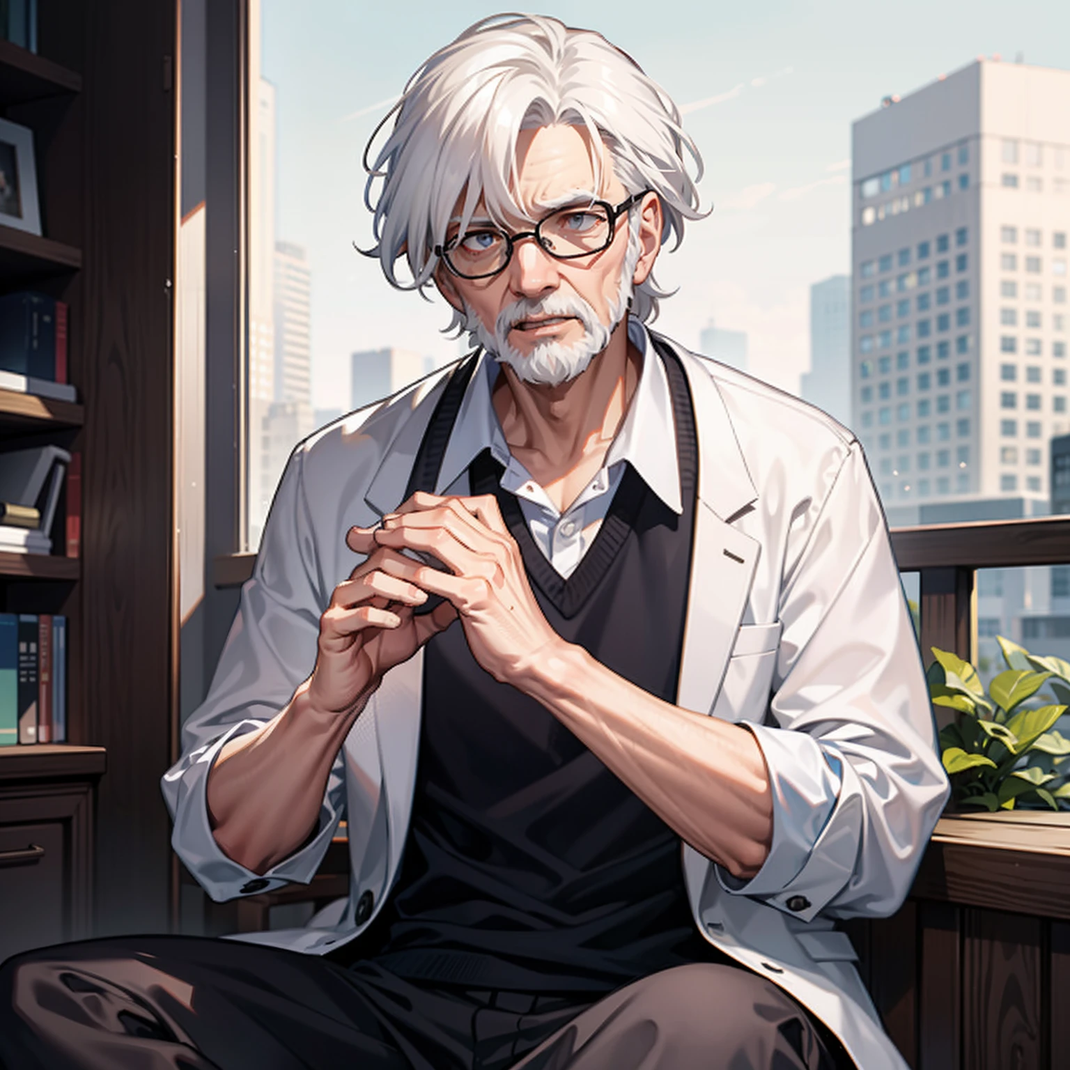 An old man with white hair,Panicked,