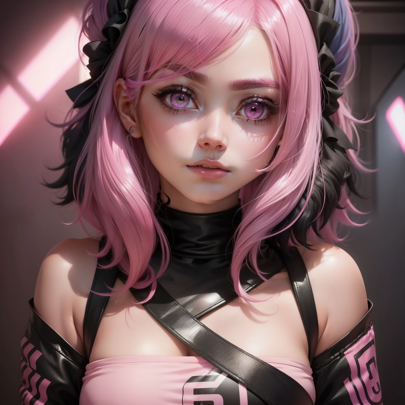 1girl, black color hair, ((Pink Hair Dye, PeekABoo Underlights Style Hair Dye)), realistic, ultra details, beautiful girl