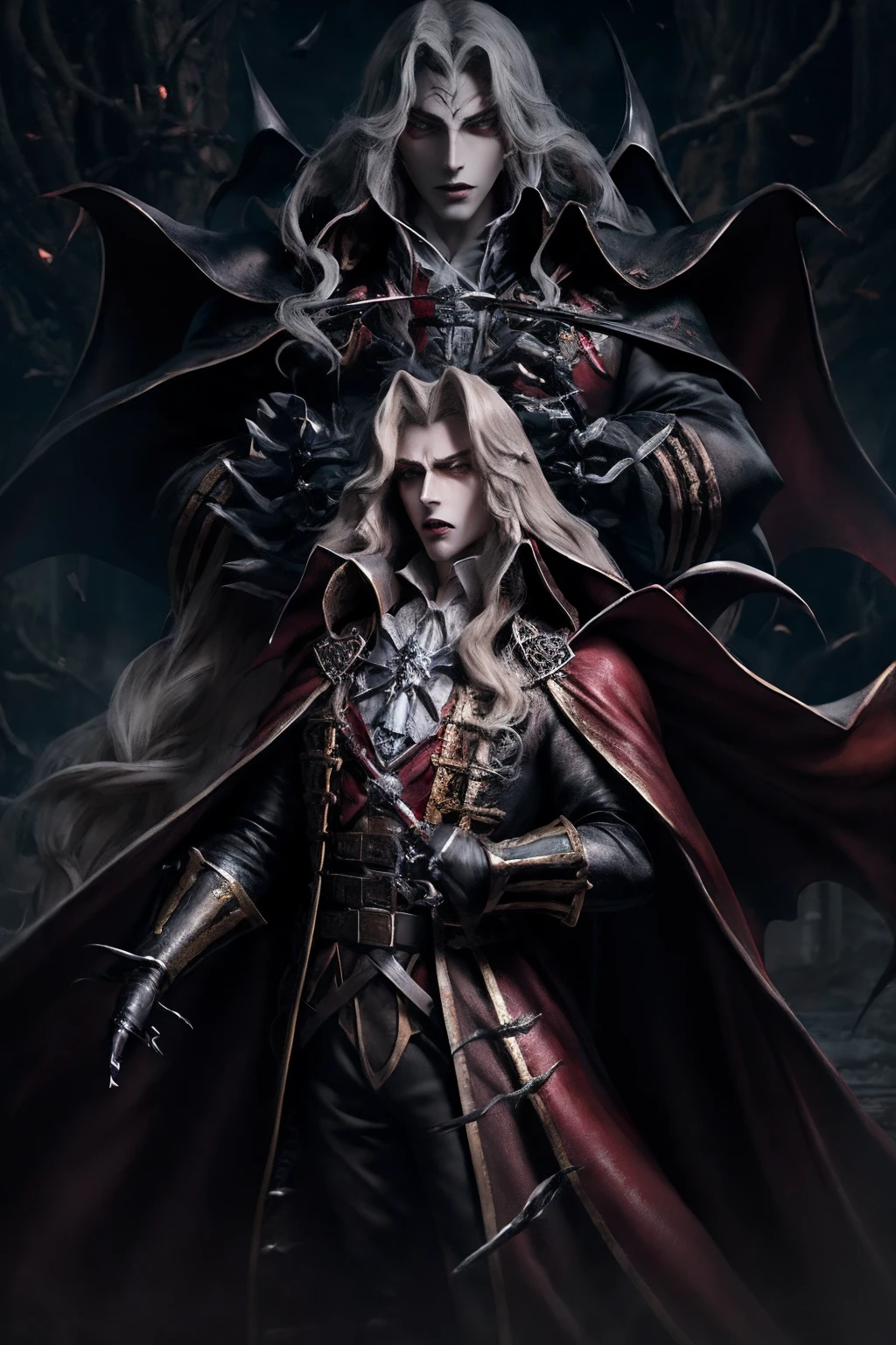 Castlevania Lord of the shadows hyper realistic super detailed Dynamic shot of lord Dracula leading troops army of demons to battle War hyper realistic super detailed Dynamic poses