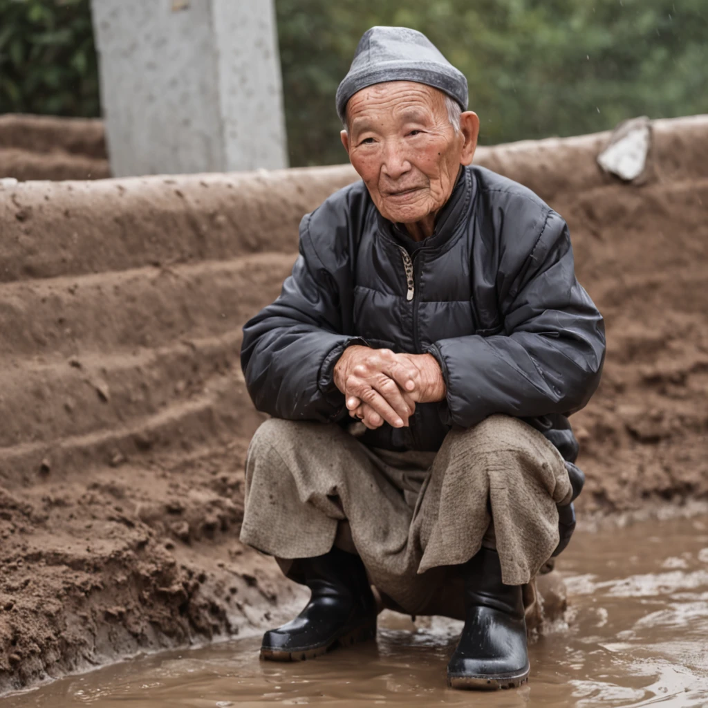 (Uyghur elderly, Rain boots to wear)