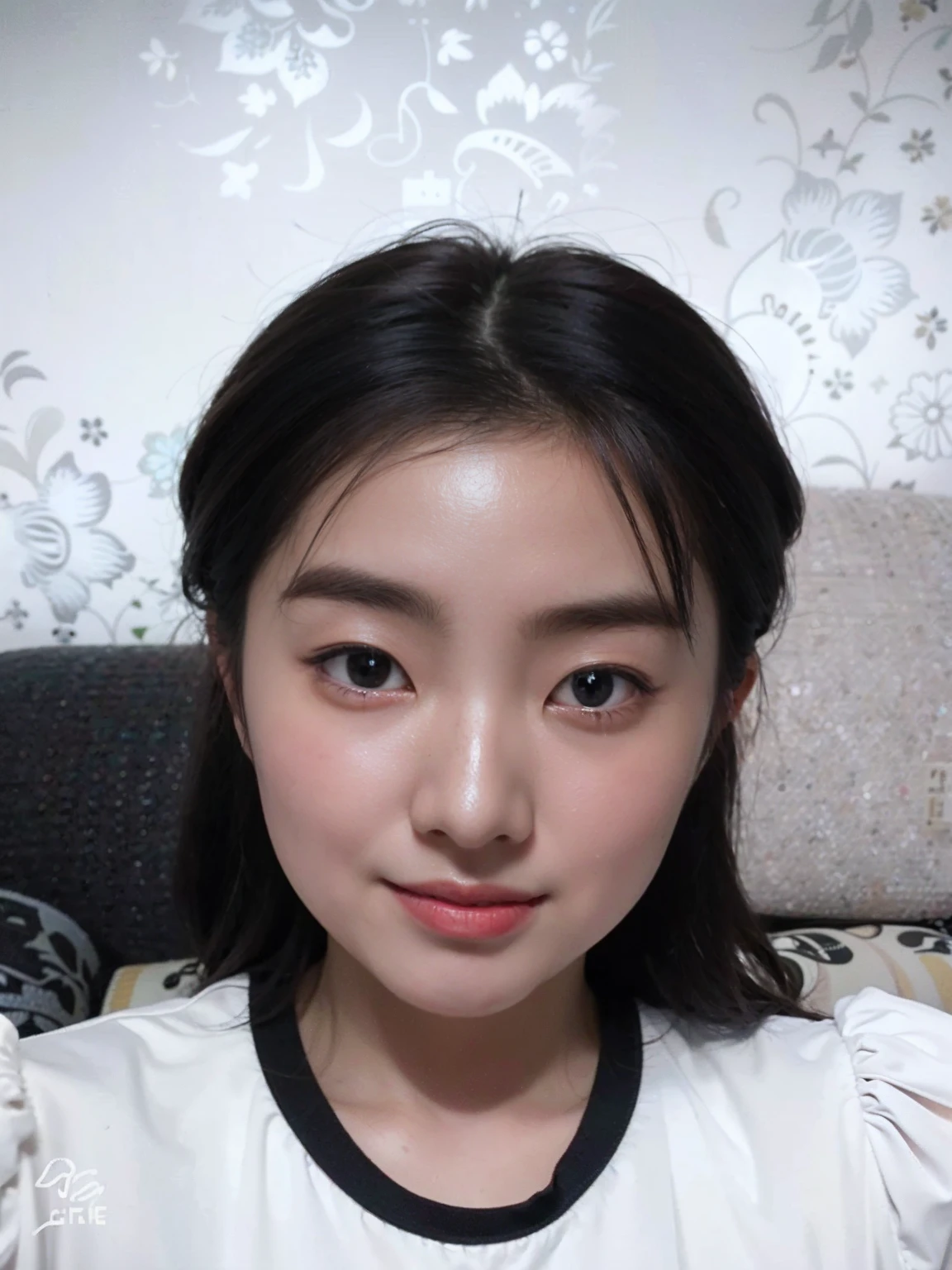 There was a young woman wearing white bra underwear, young lovely Korean faces, wan adorable korean face, Korean symmetrical face, jaeyeon nam, with round face, round cheeks, pale round face, with cute - fine - face, soft round face, Shin Jinying, Small round face, south east asian with round face, Young and cute Wanya face realistic style，