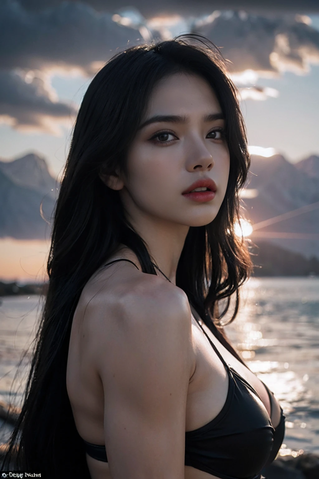 The ultra-detailliert, hight resolution, (realisitic, Photorealsitic:1.4), 8K, Raw photo, (​masterpiece), (Top image quality), Physical Rendering, college girls, Hair arranged hair,plump breasts,fleshy body, Korea, the beach, In look, Colorful bikini, the setting sun,Red sky,Beach, athletic, amazonian build, muscular physique, muscular arms, erotic beautiful body of a queen, highly detailed, karol bak, greg hildebrandt and mark brooks, hauntingly surreal, gothic, masterpiece, award winning photography, lighting, perfect composition, high detail, hyper realistic,dramatic lighting,
