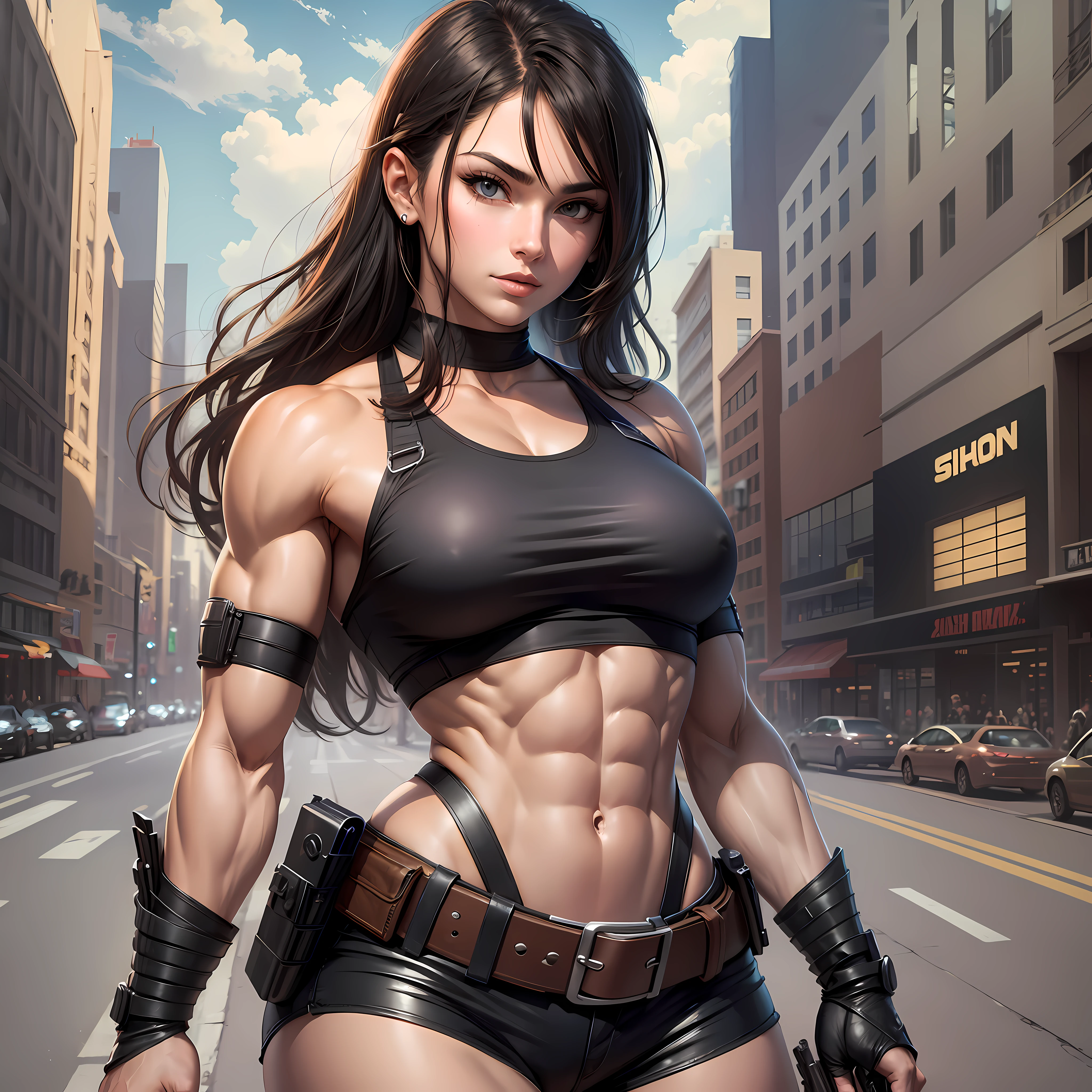 muscle, young lady, sexy girl, have a gun --auto --s2