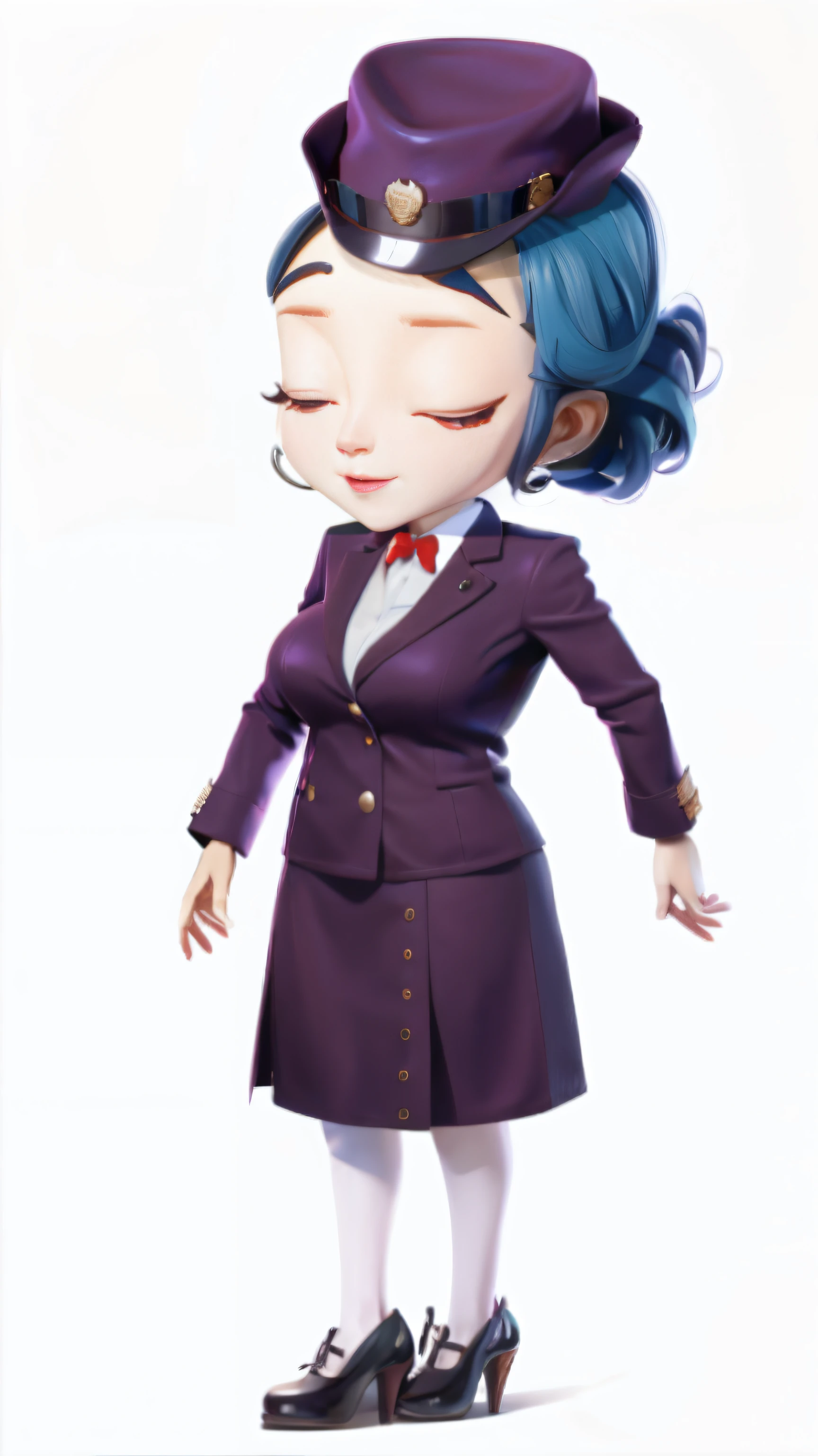 Flight attendant in uniform,Wearing a hat and coat,