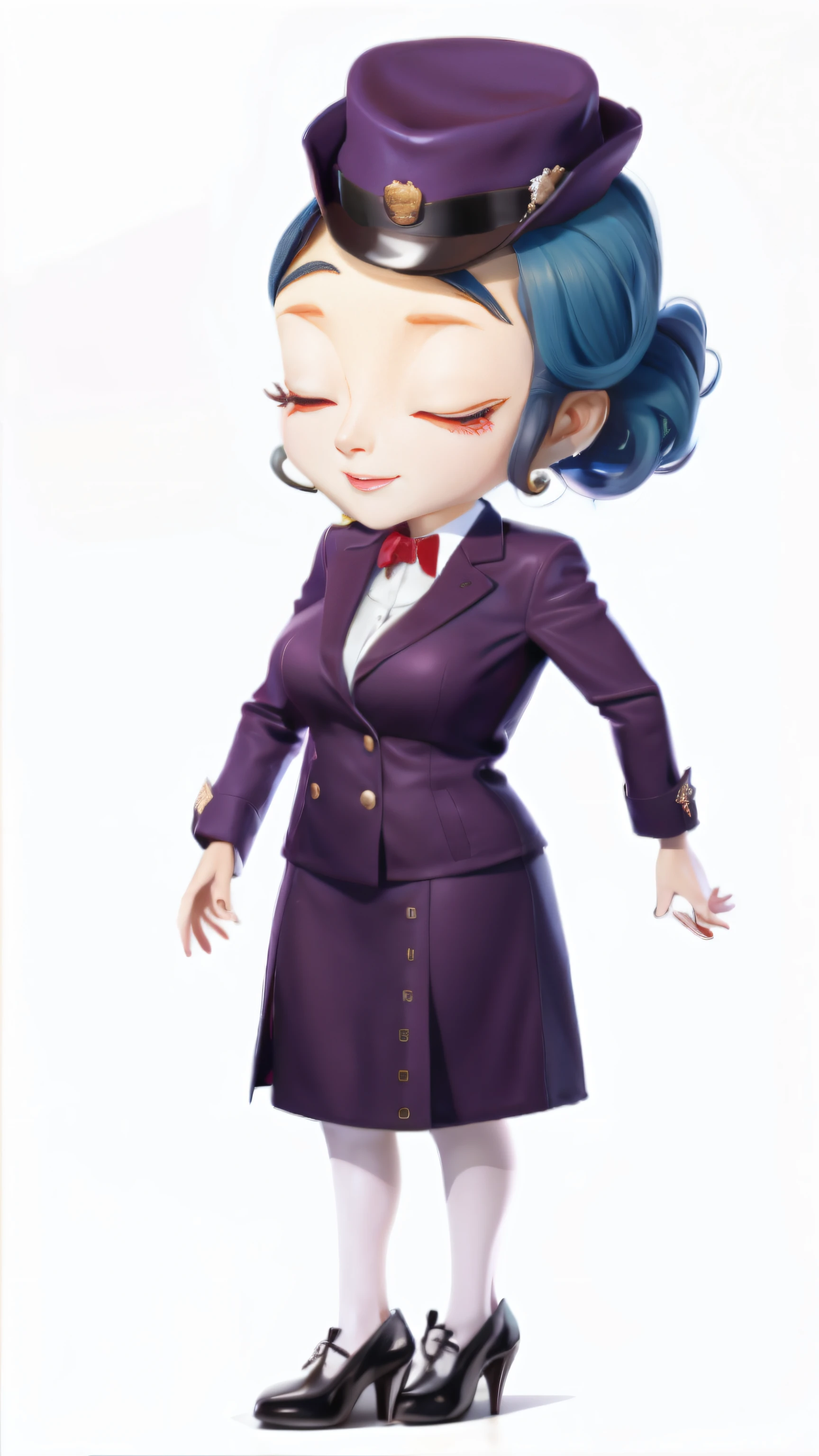 Flight attendant in uniform,Wearing a hat and coat,